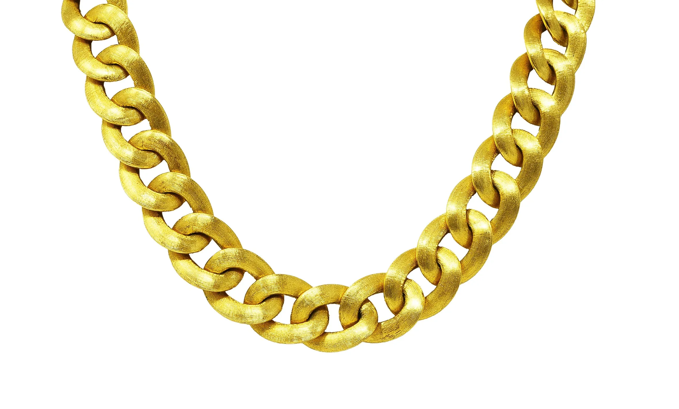 18 Karat Yellow Gold Brushed Curb Link Vintage Chain Necklace