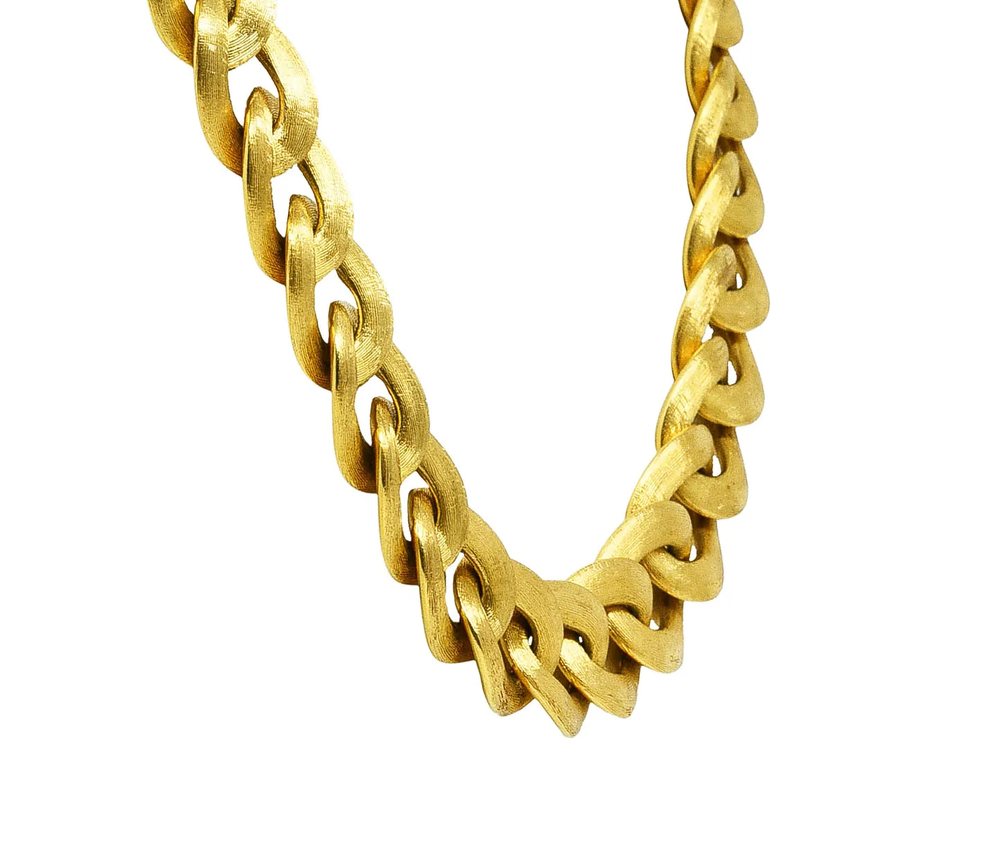 18 Karat Yellow Gold Brushed Curb Link Vintage Chain Necklace