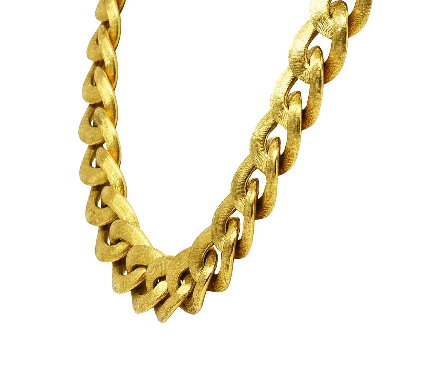 18 Karat Yellow Gold Brushed Curb Link Vintage Chain Necklace