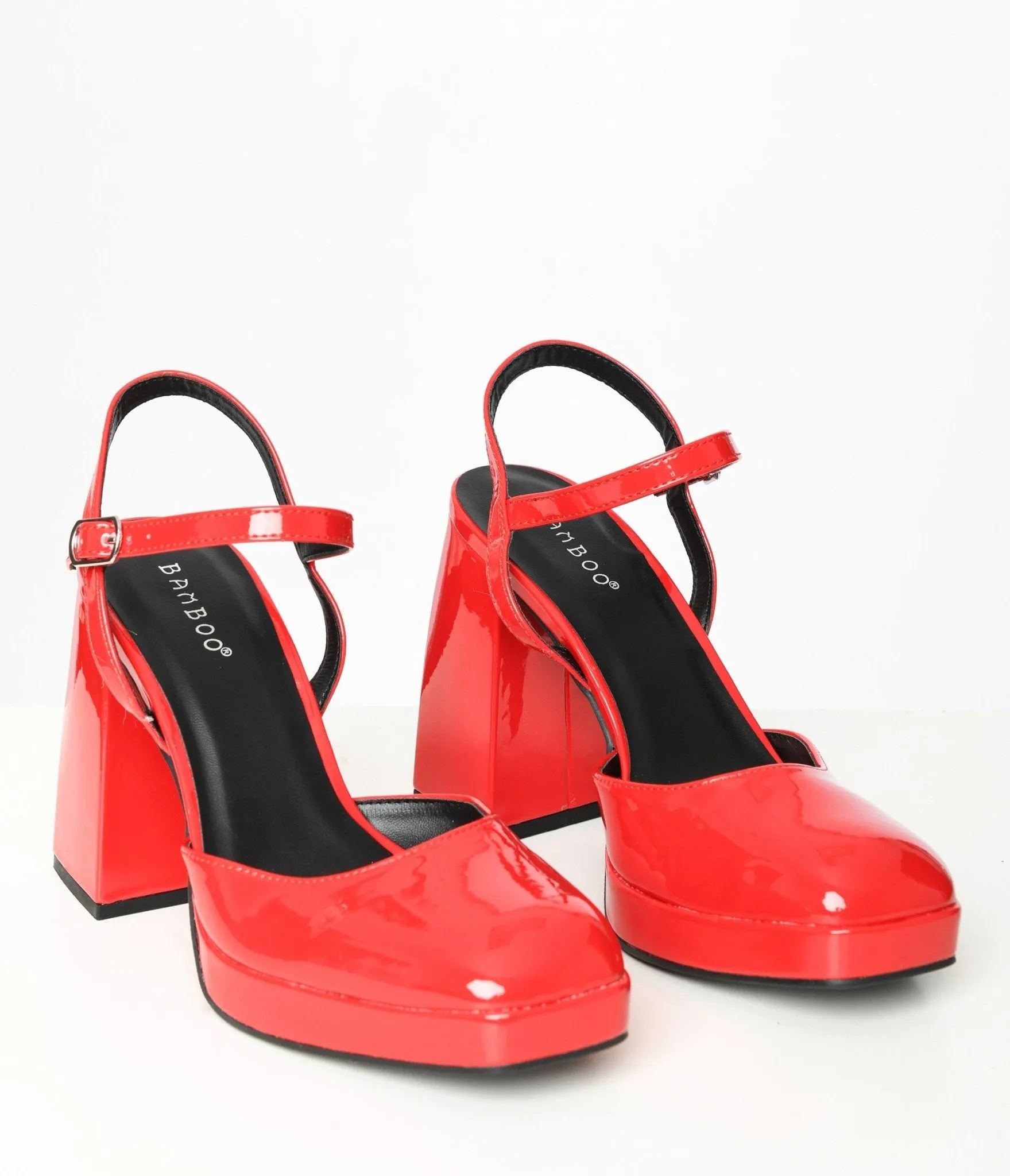 1970s Red Patent Leatherette Chunky Heels