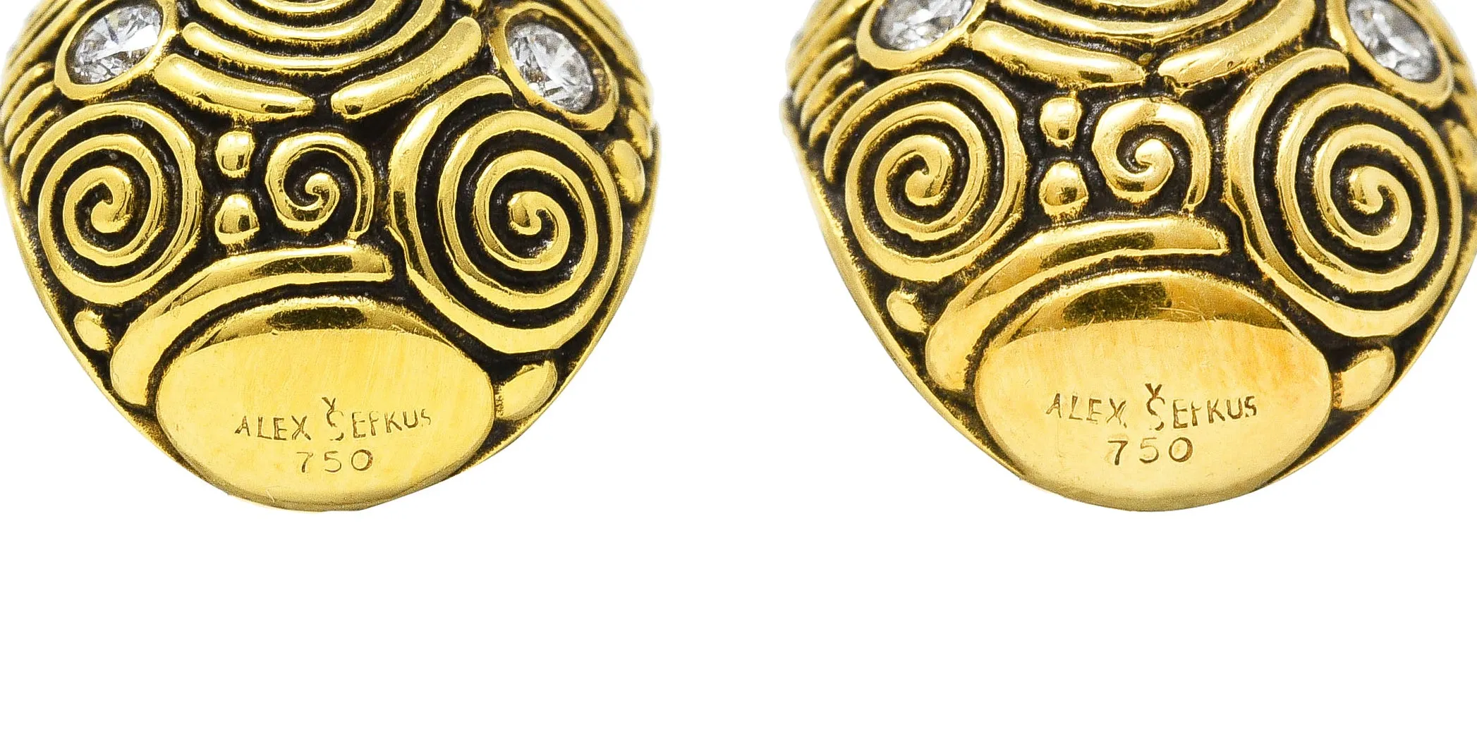 Alex Sepkus Diamond 18 Karat Yellow Gold Spiral Stud Vintage Earrings