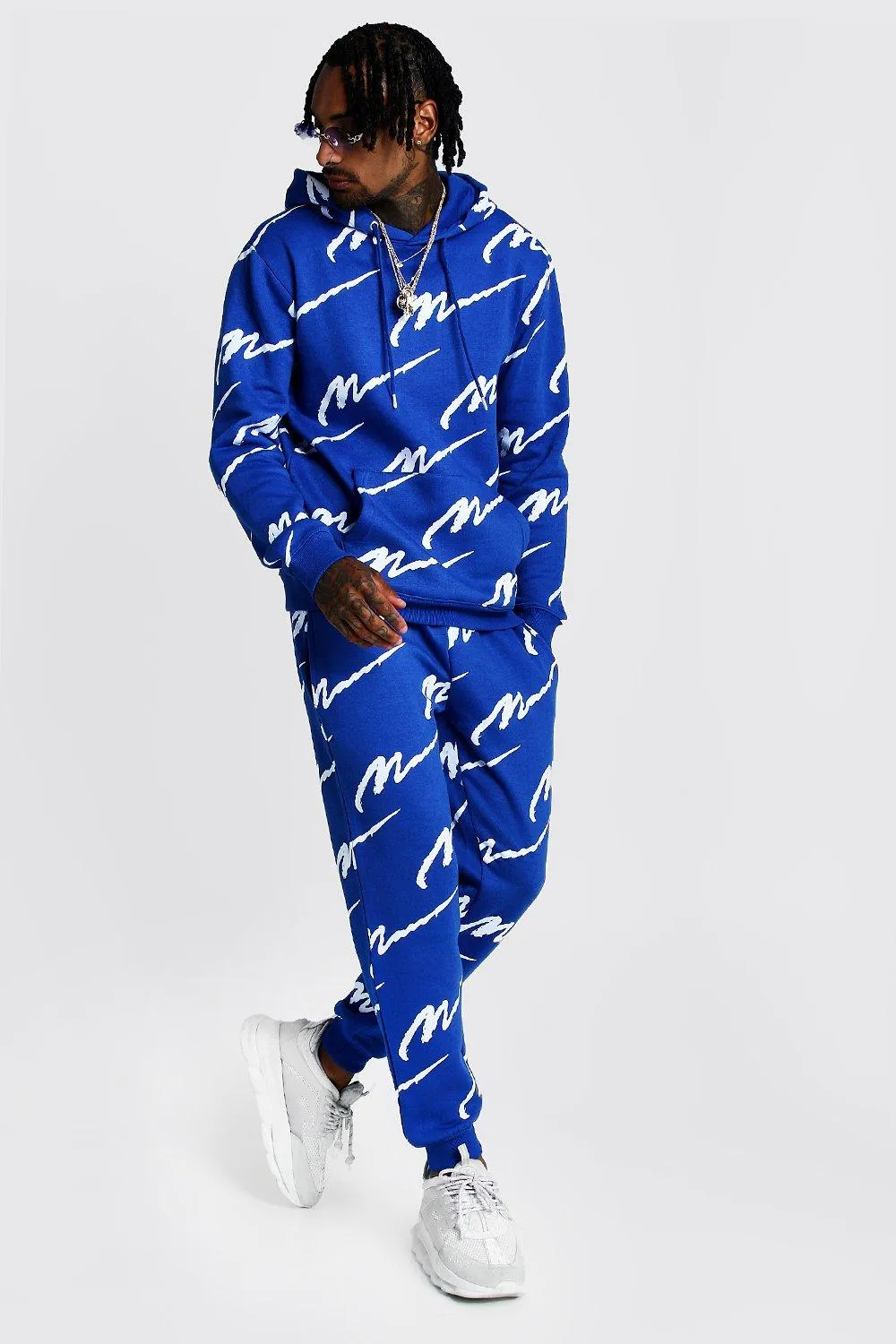 All Over Man Print Hooded Tracksuit | boohooMAN UK