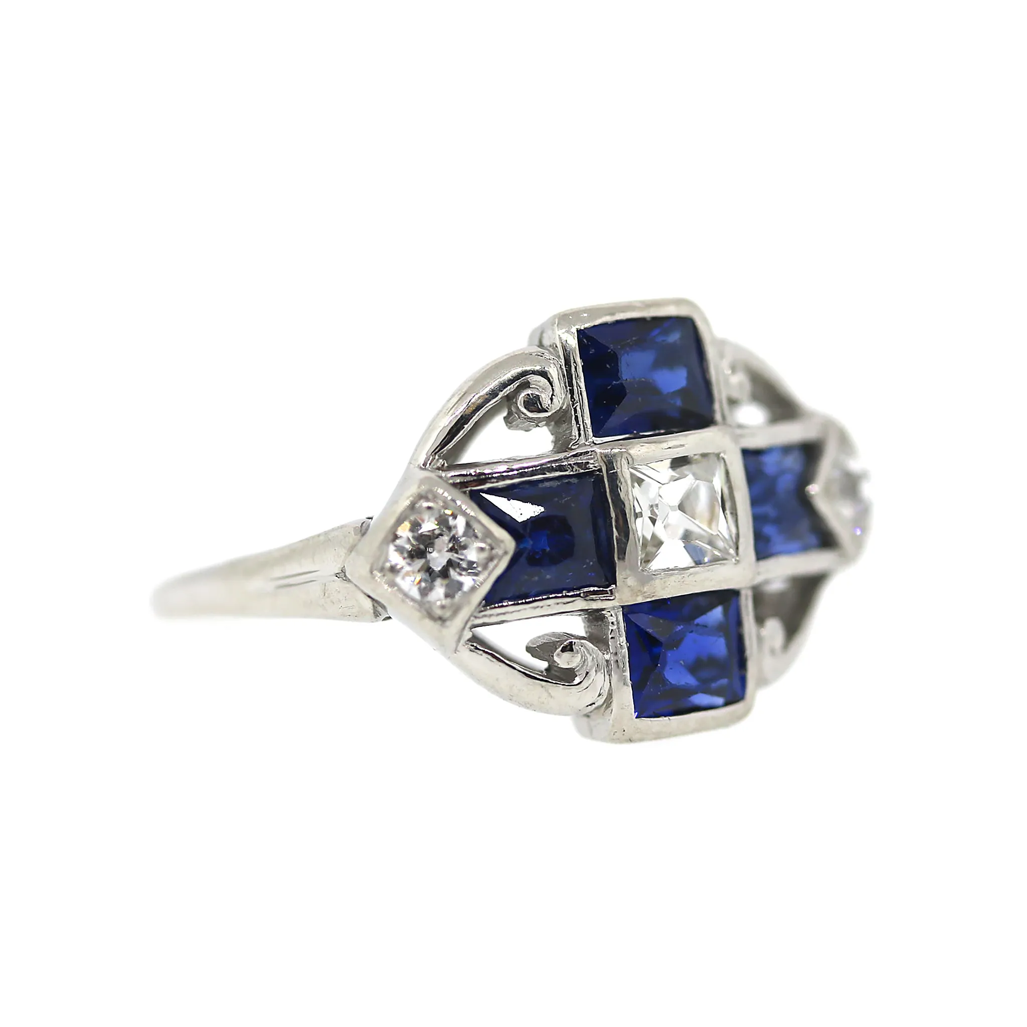 Antique Swiss Cut Sapphire and Diamond Ring