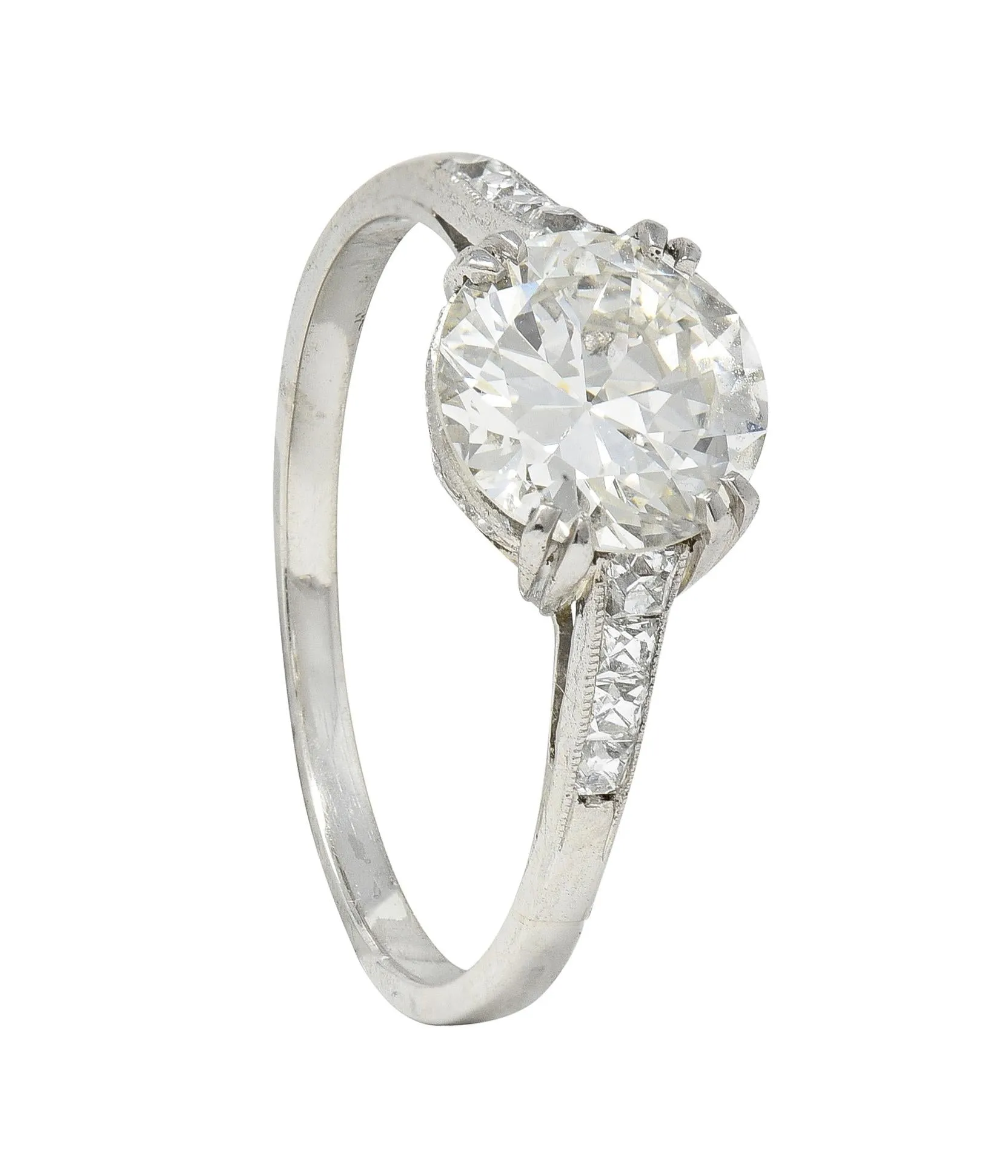 Art Deco 1.68 CTW Old European Cut Diamond 14 Karat White Gold Vintage Engagement Ring