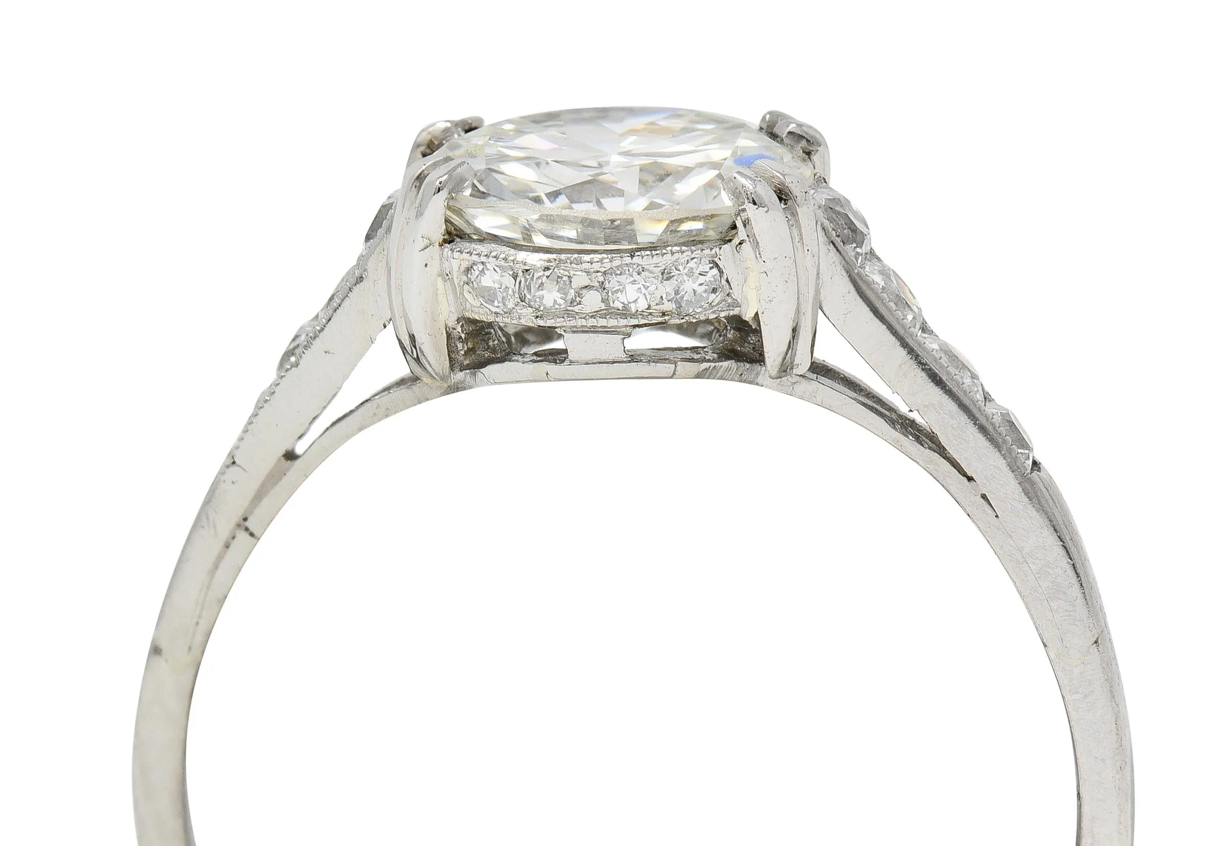 Art Deco 1.68 CTW Old European Cut Diamond 14 Karat White Gold Vintage Engagement Ring