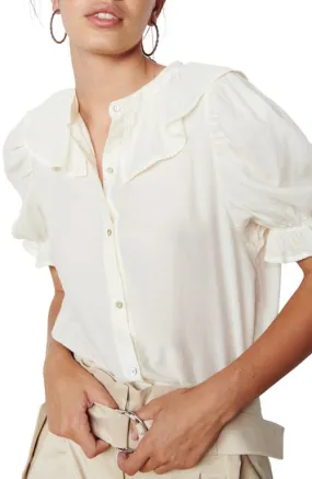 ba & sh Tamaris Ruffle Collar Cotton Button-Up Shirt in Ivory Size Medium