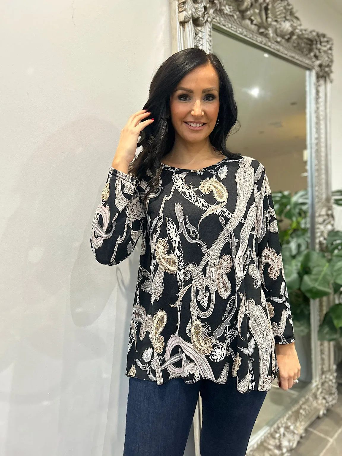 Black Paisley Print Top Darcie