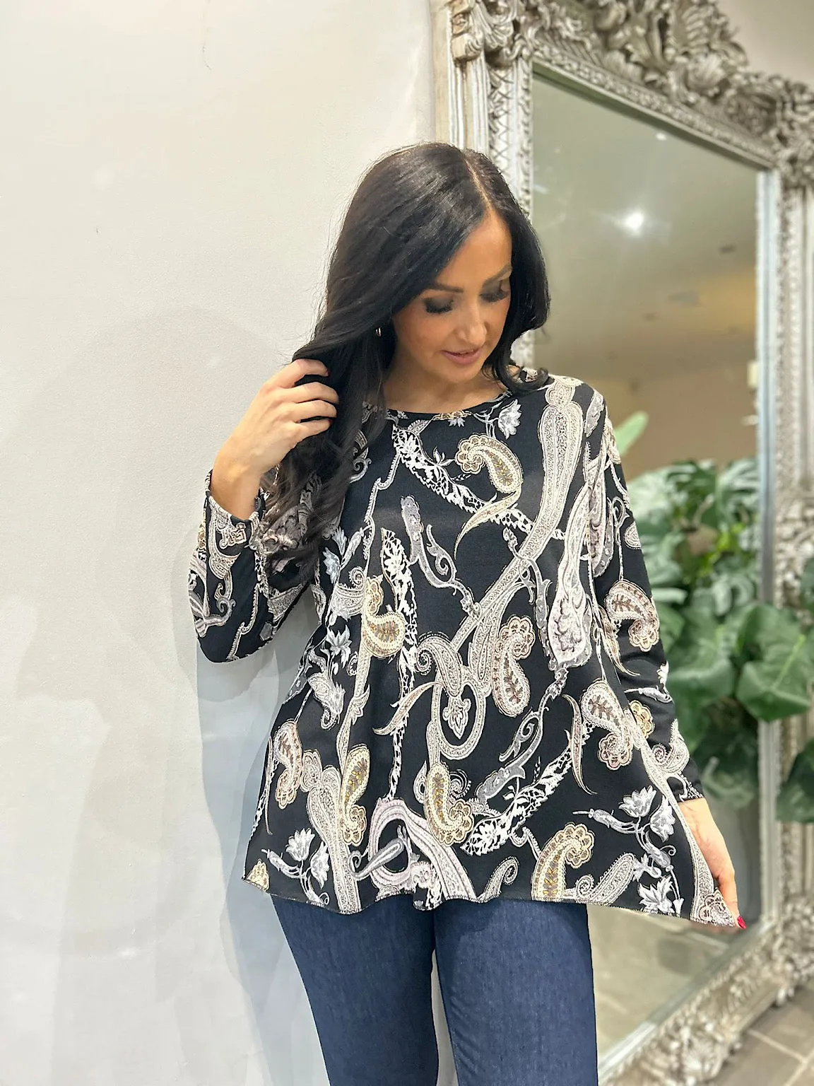 Black Paisley Print Top Darcie