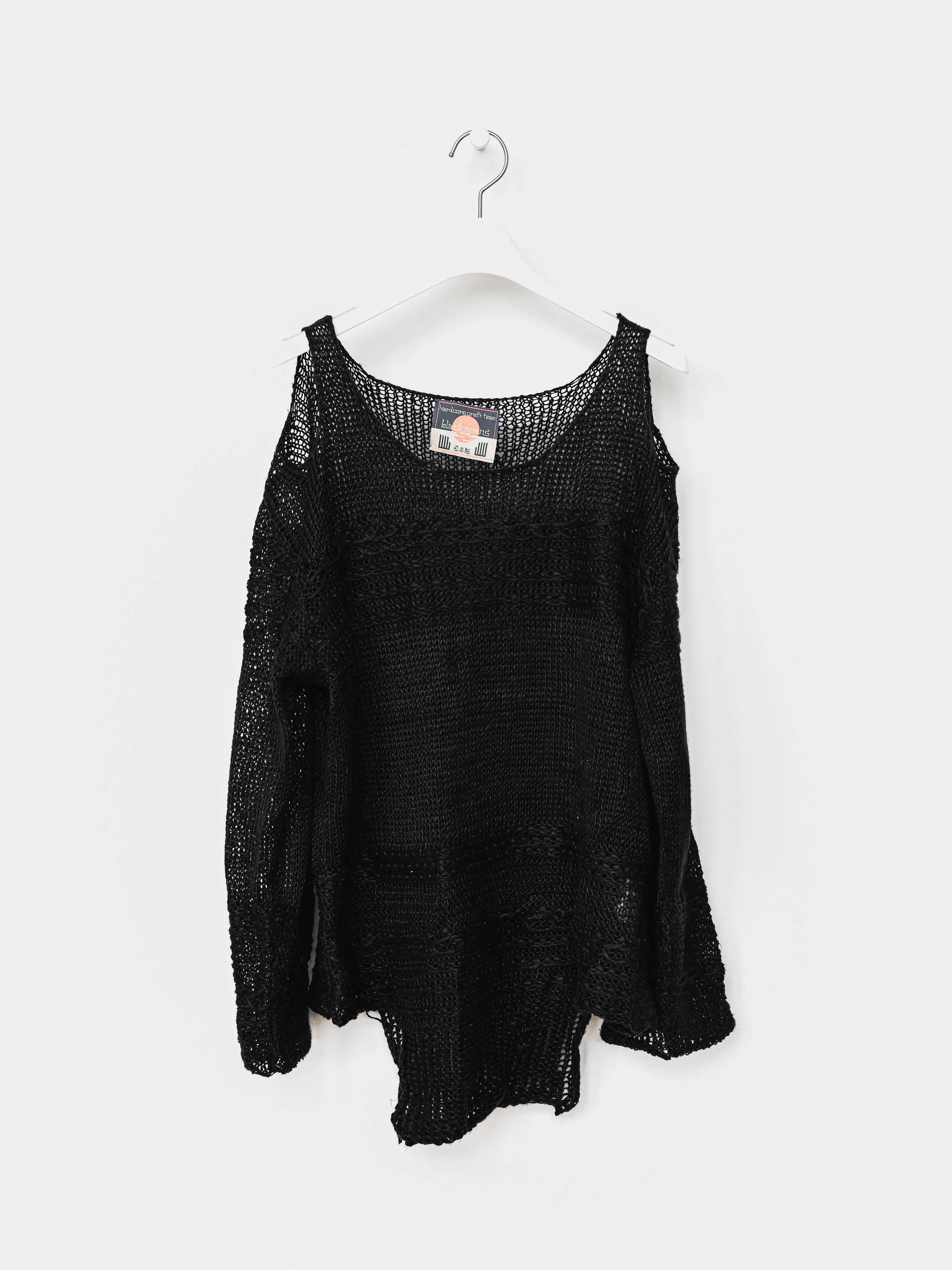 Blackmeans Cutout Shoulder Mesh Knit Sweater