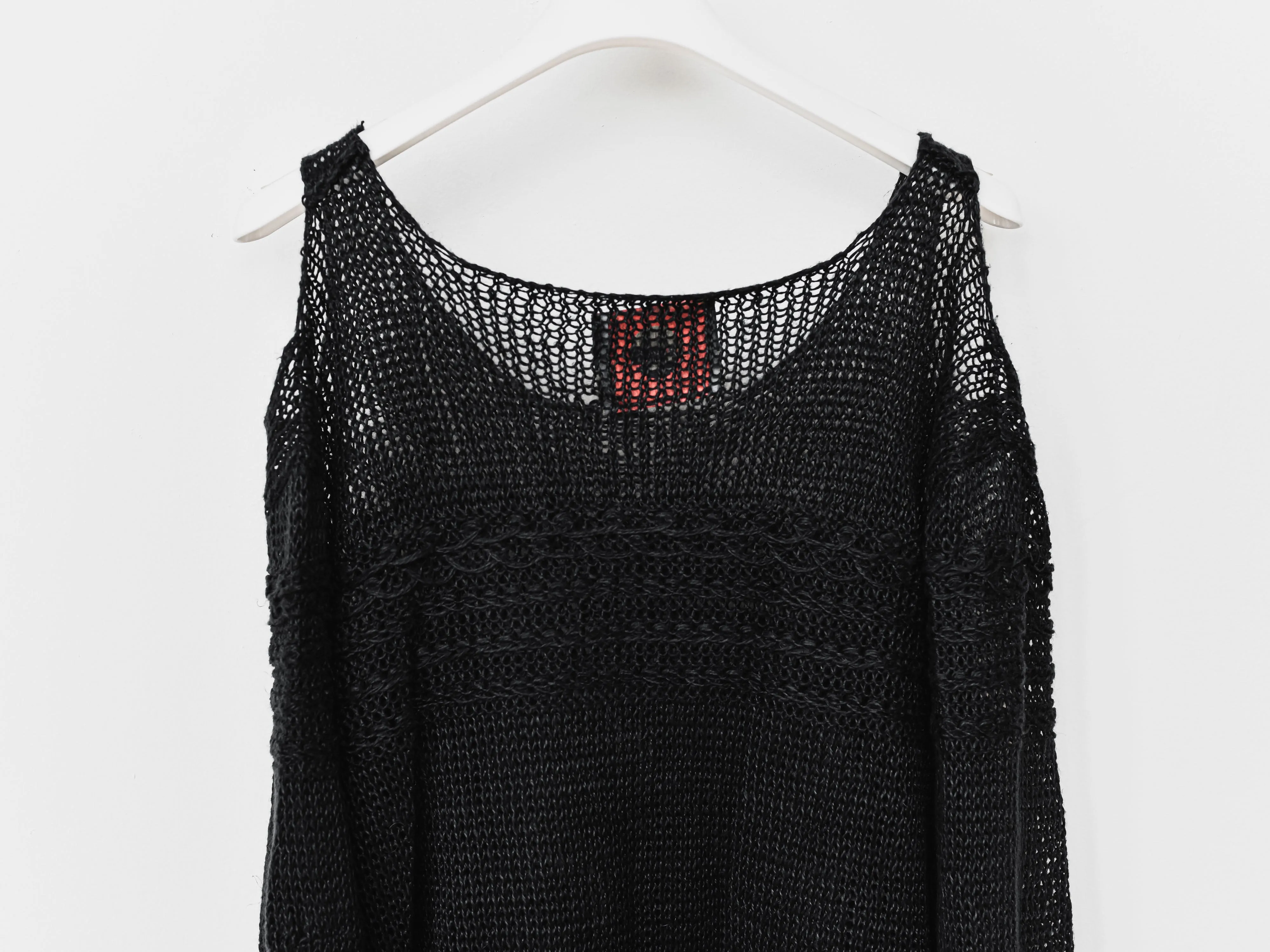 Blackmeans Cutout Shoulder Mesh Knit Sweater