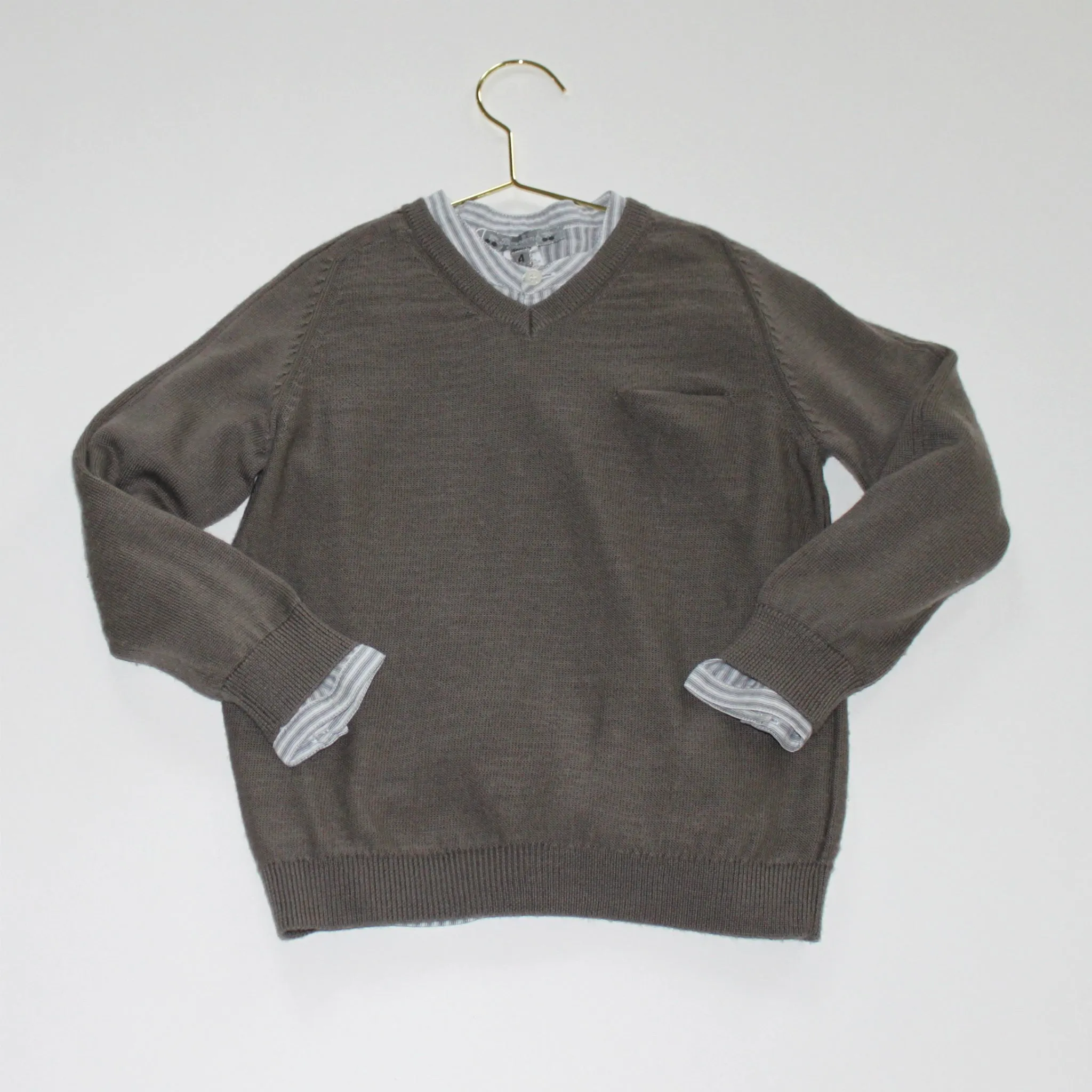 Bonpoint Mushroom Grey Wool V-Neck Jumper