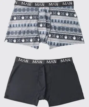 boohooMAN Mens Plus 2 Pack Monochrome Christmas Boxers