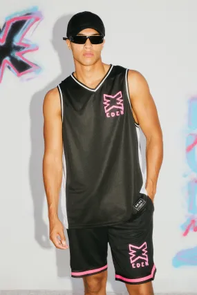 boohooMAN x EDEN Ibiza Back Print Basketball Vest | boohooMAN UK