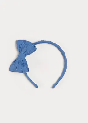 Broderie Anglaise Medium Bow Headband in Blue