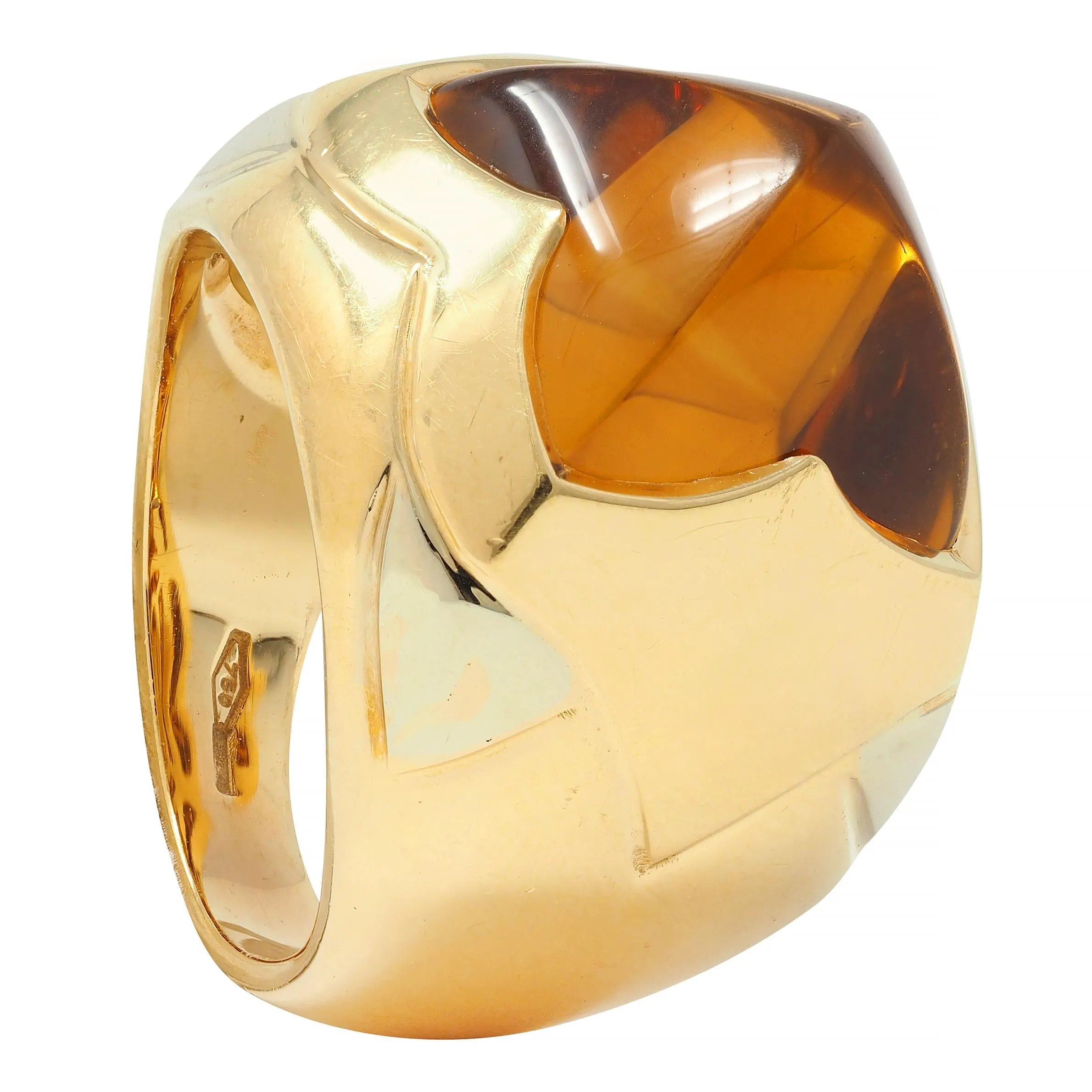 Bulgari Citrine 18 Karat Two-Tone Gold Pyramid Quatrefoil Dome Ring