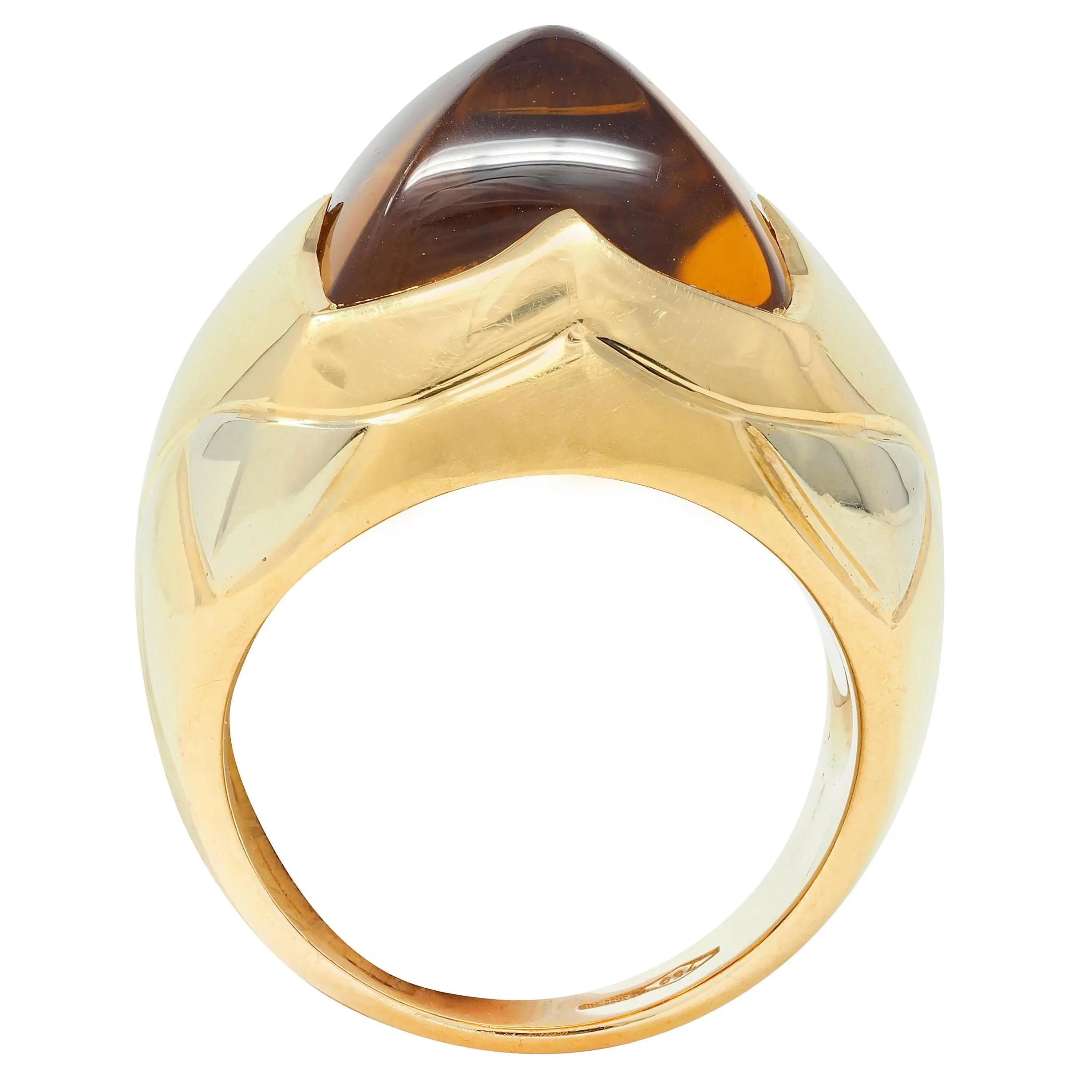 Bulgari Citrine 18 Karat Two-Tone Gold Pyramid Quatrefoil Dome Ring