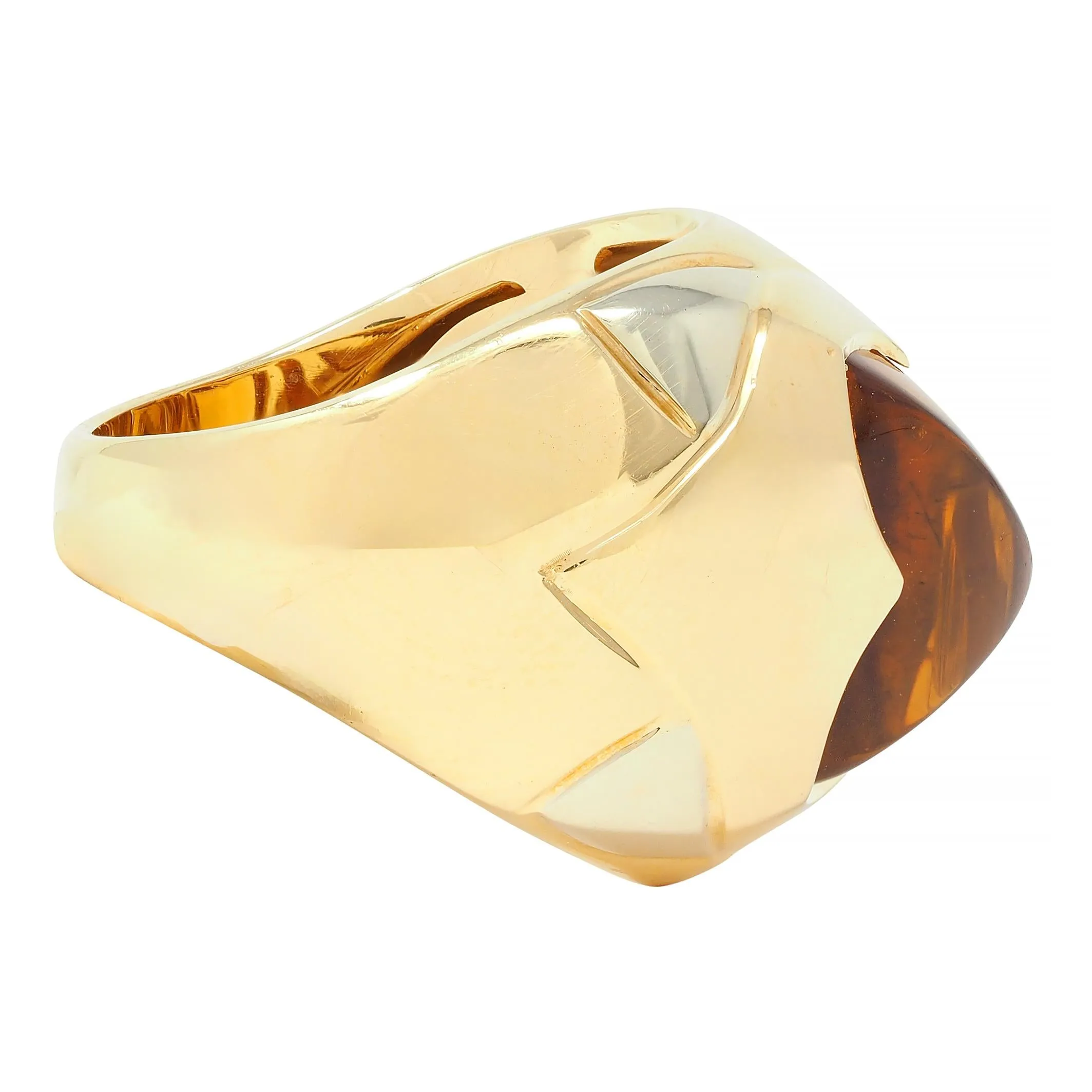 Bulgari Citrine 18 Karat Two-Tone Gold Pyramid Quatrefoil Dome Ring