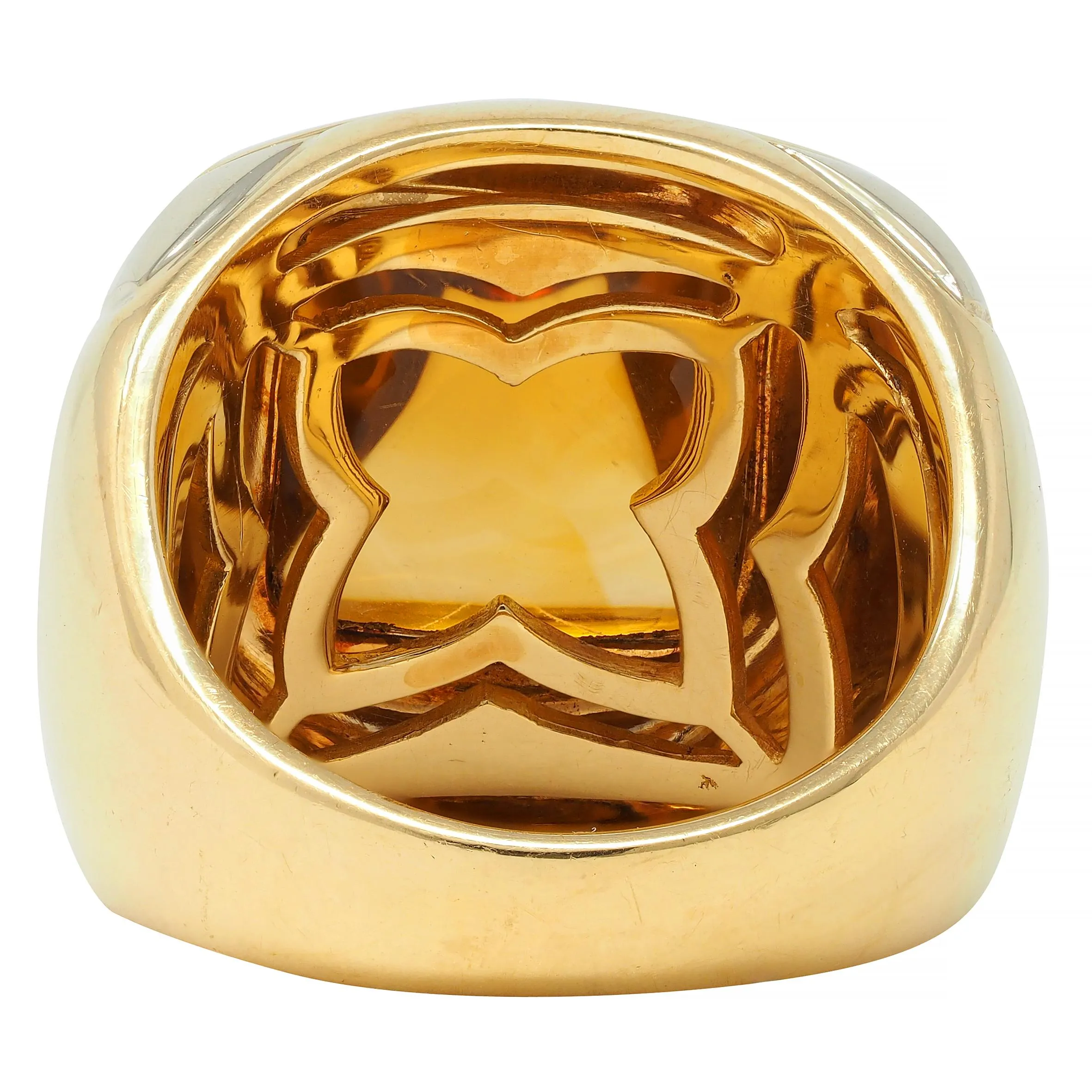 Bulgari Citrine 18 Karat Two-Tone Gold Pyramid Quatrefoil Dome Ring