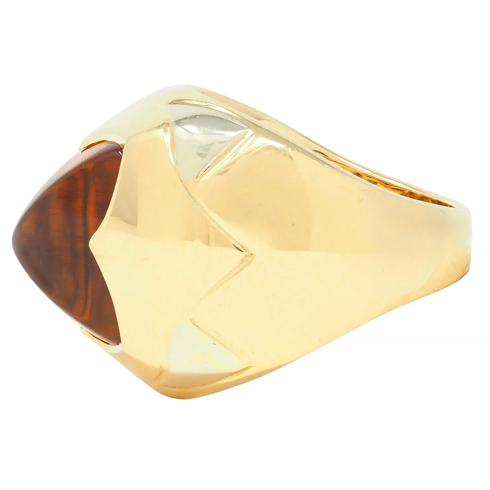 Bulgari Citrine 18 Karat Two-Tone Gold Pyramid Quatrefoil Dome Ring