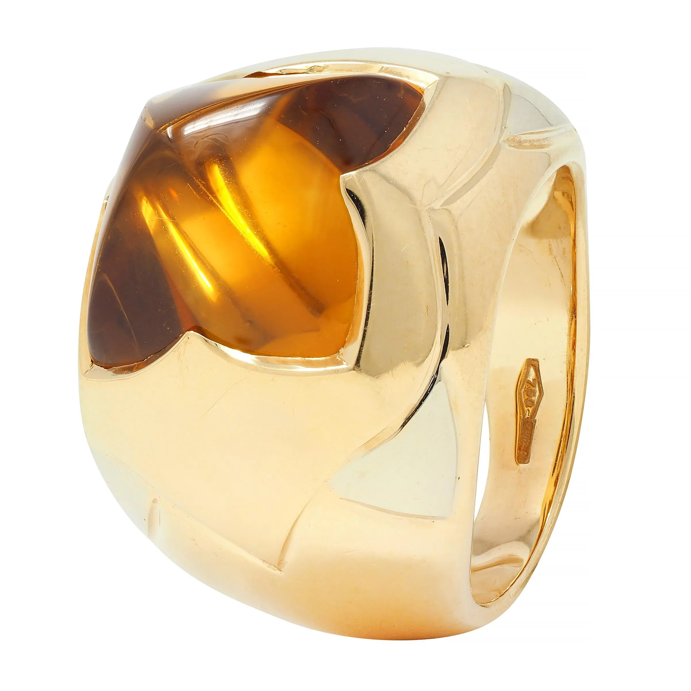 Bulgari Citrine 18 Karat Two-Tone Gold Pyramid Quatrefoil Dome Ring