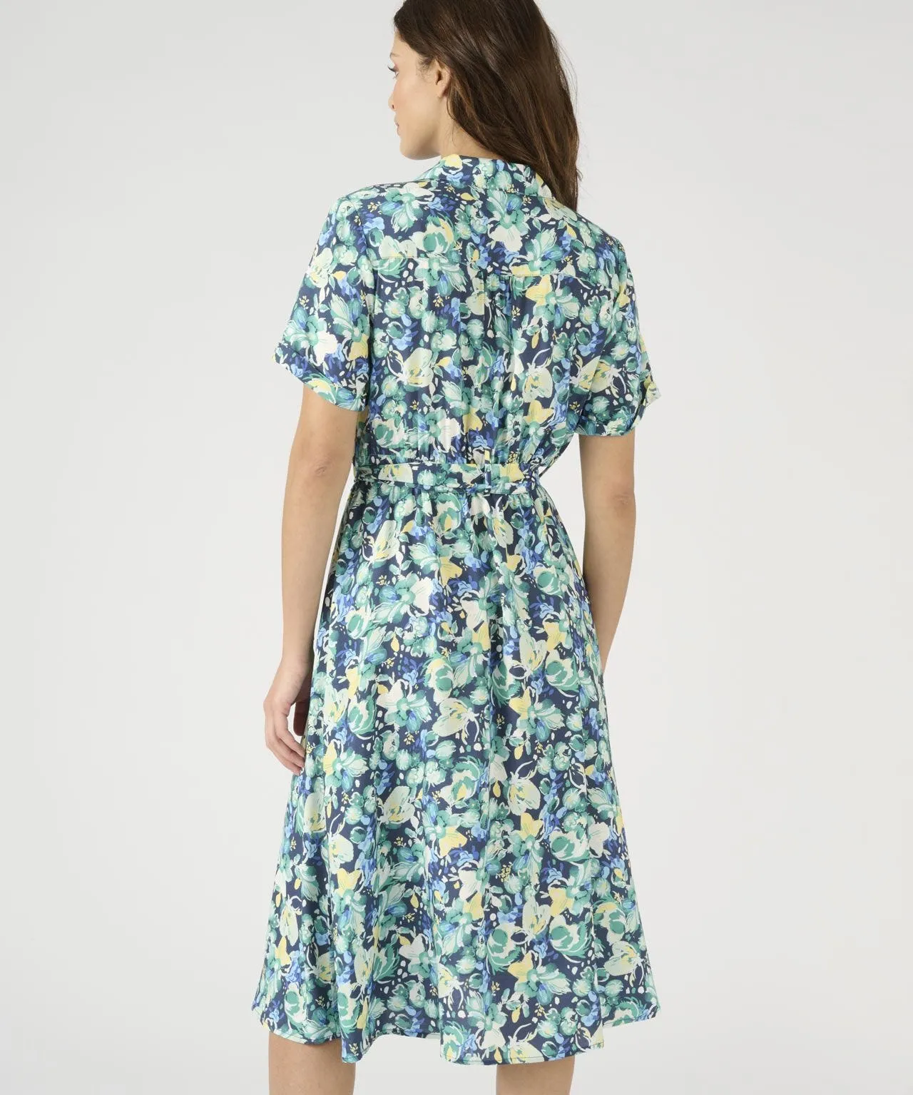 Button-through Tie Belt Print Dress