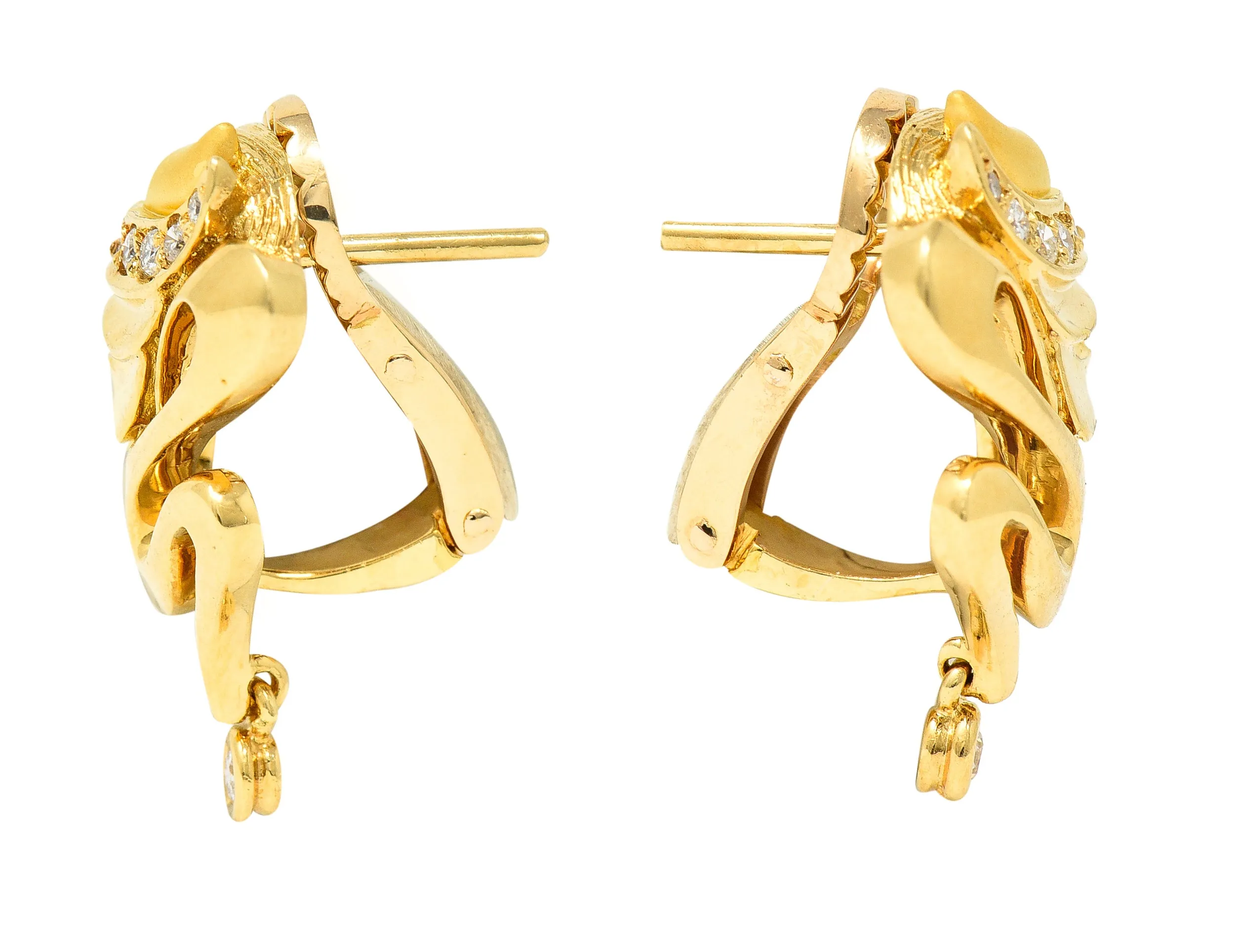 Carrera y Carrera Diamond 18 Karat Yellow Gold Masquerade Mask Vintage Stud Earrings