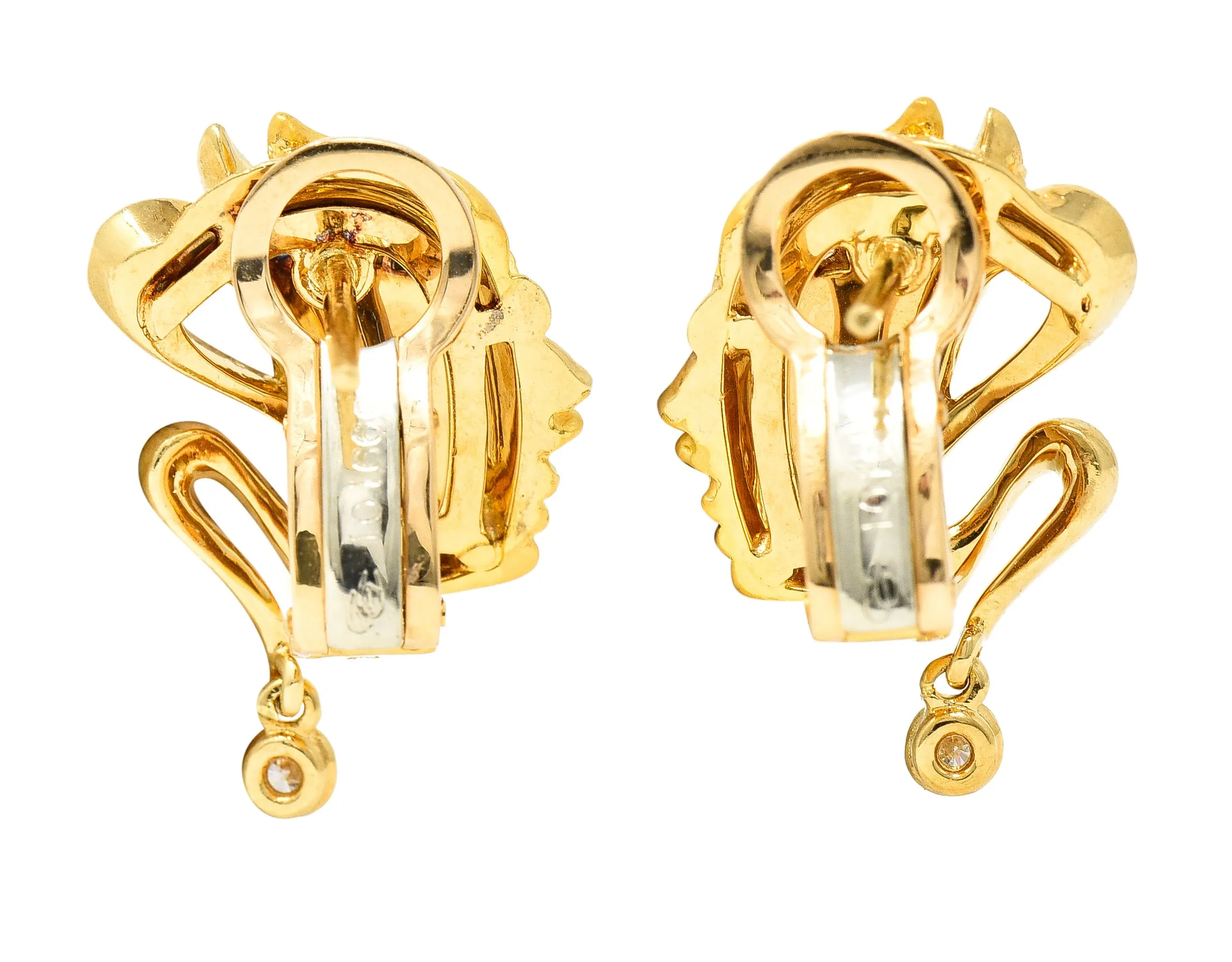 Carrera y Carrera Diamond 18 Karat Yellow Gold Masquerade Mask Vintage Stud Earrings