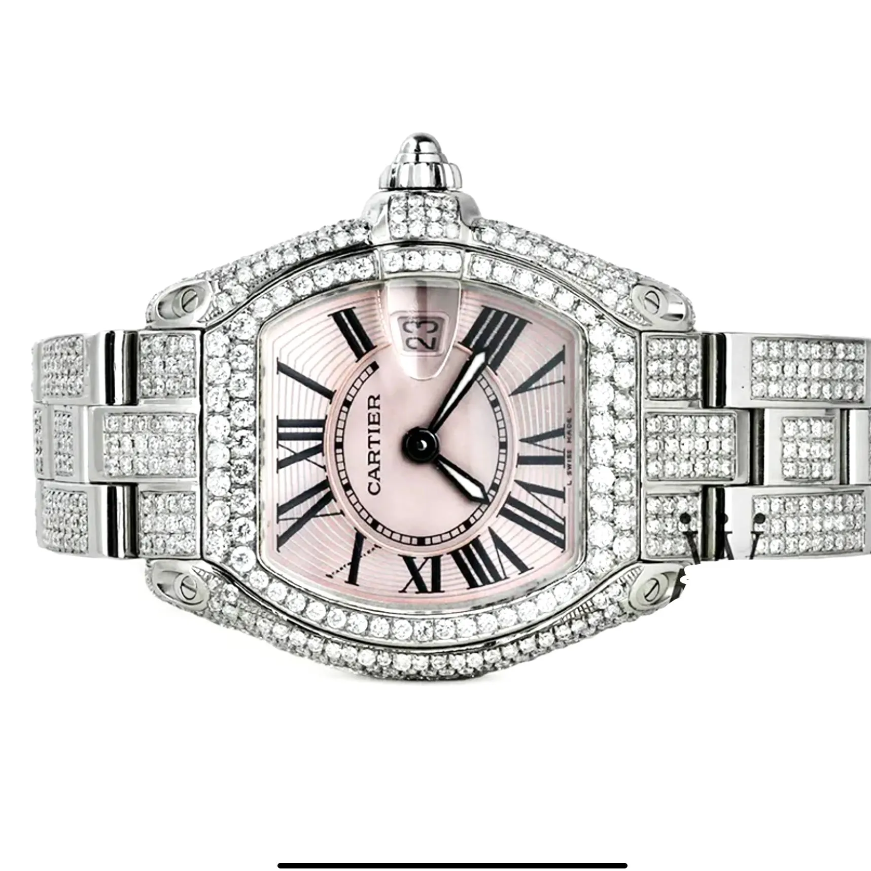 CARTIER ROADSTER Quartz 31mm Steel ~7TCW Diamond Watch