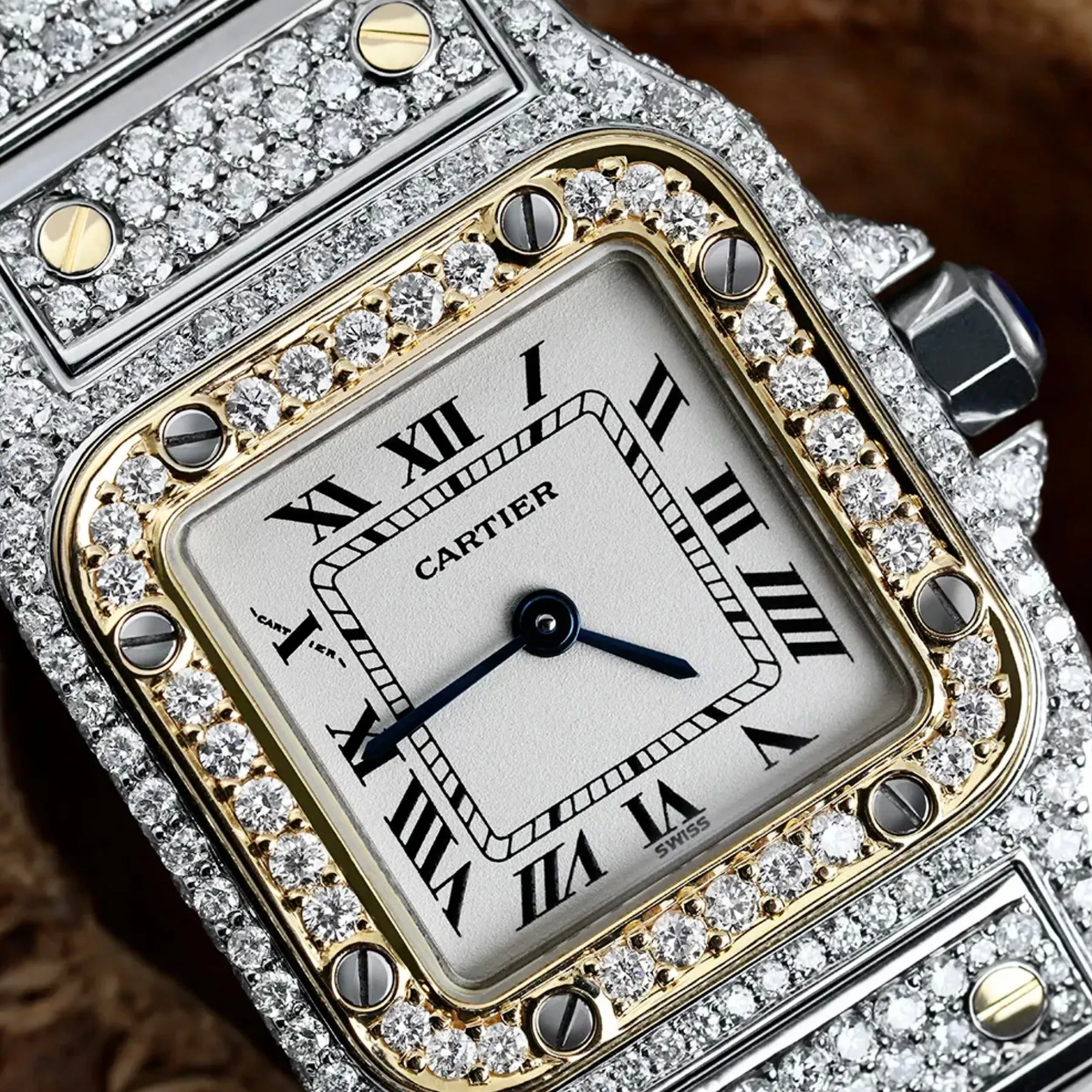 CARTIER SANTOS GALBEE 24mm Quartz ~8TCW Diamond Watch