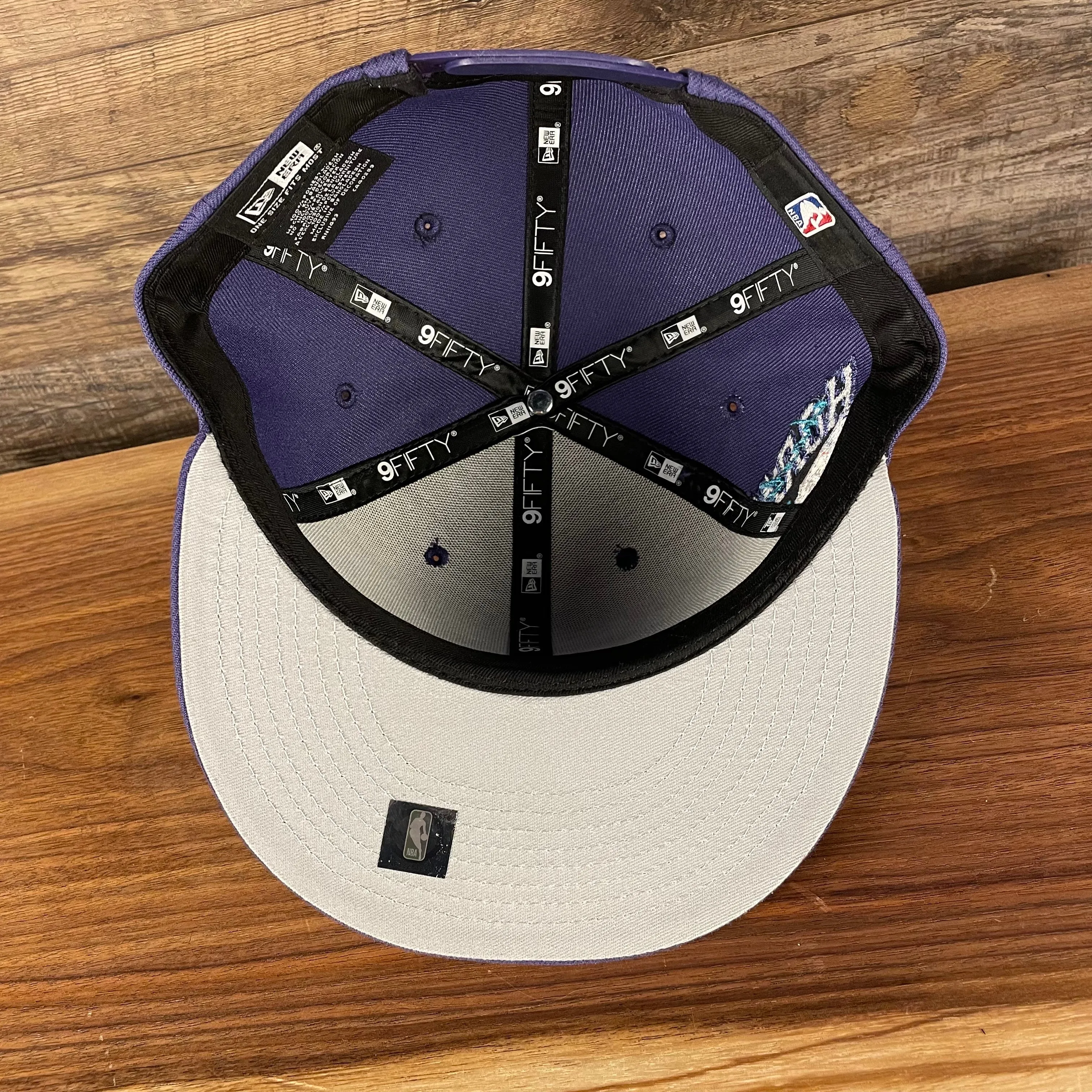 Charlotte Hornets NBA 75th Anniversary Side Patch Gray Bottom Purple 9Fifty Snapback Hat | Back Half