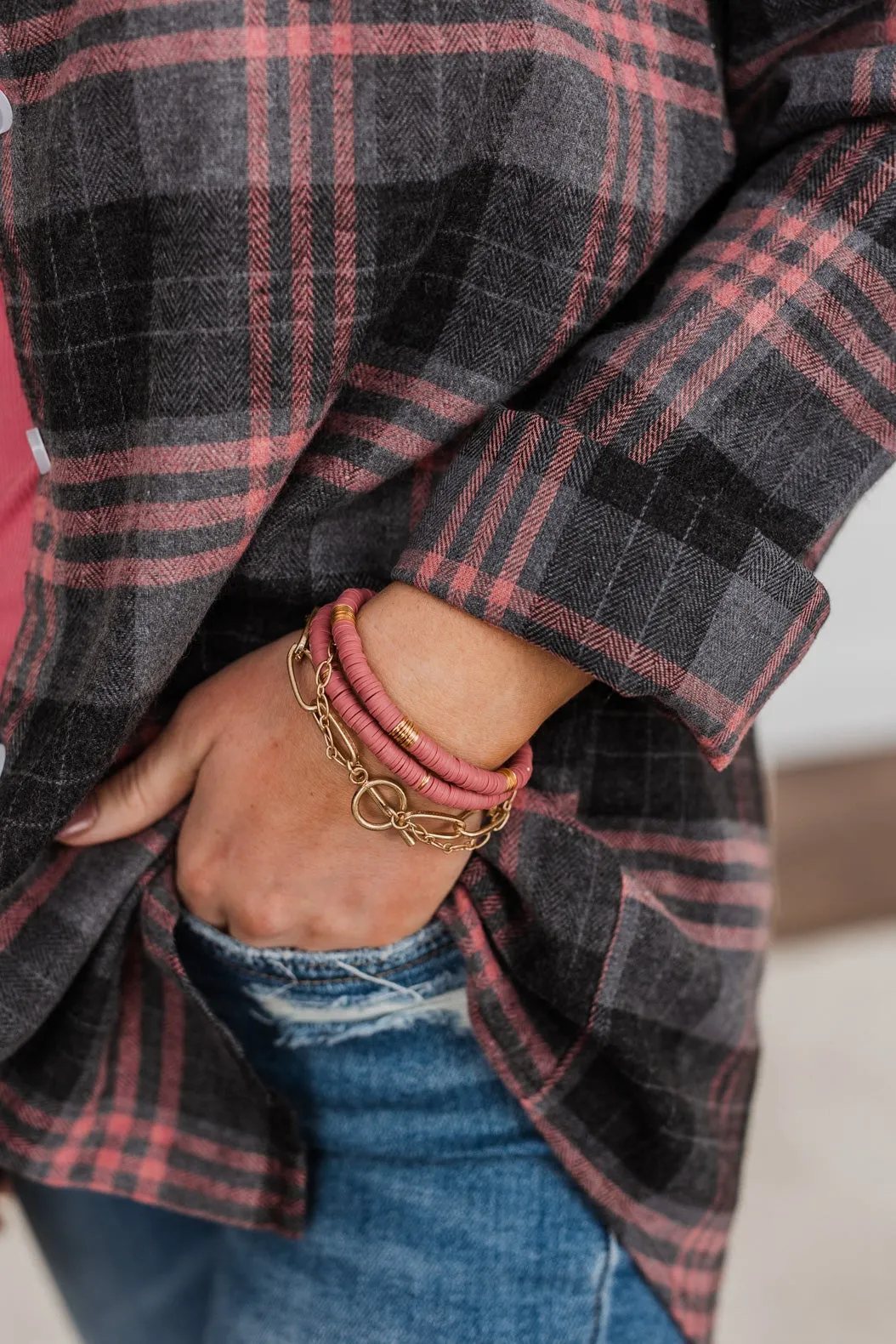 Charmingly Chic Stackable Bracelet Set- Mauve & Gold