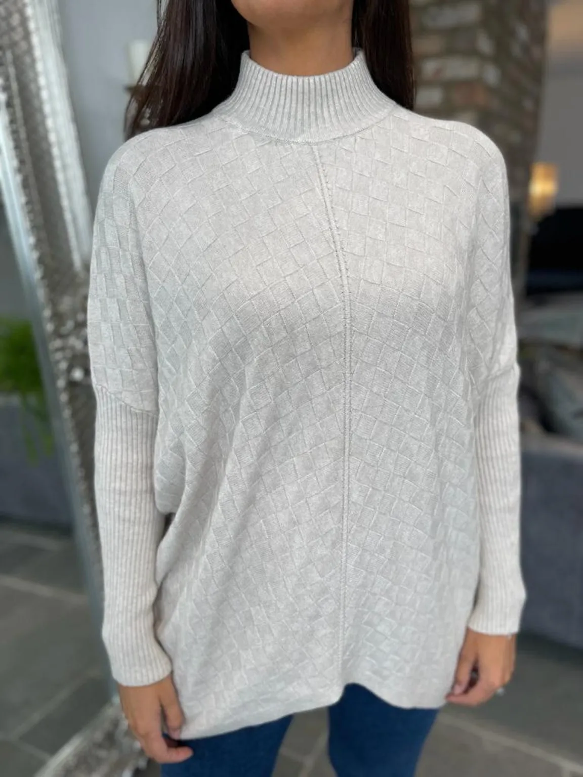 Chequered High Neck Jumper Olivia