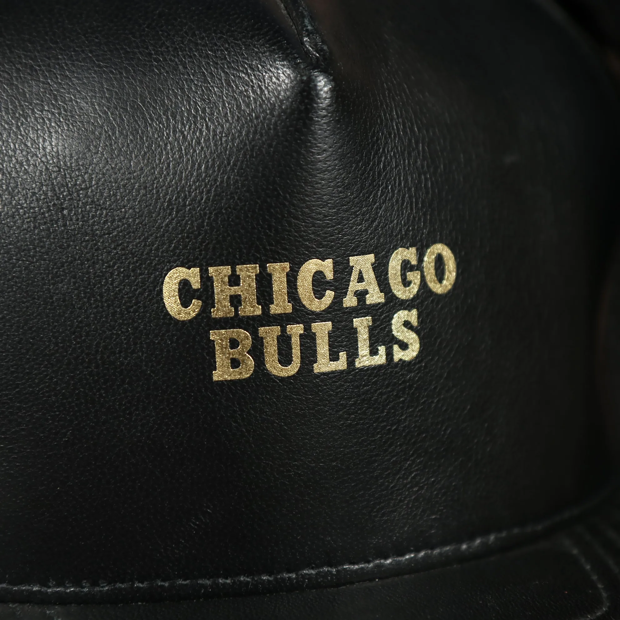 Chicago Bulls Leather Snapback | Black Bulls Snap Back with Gold Foil Design