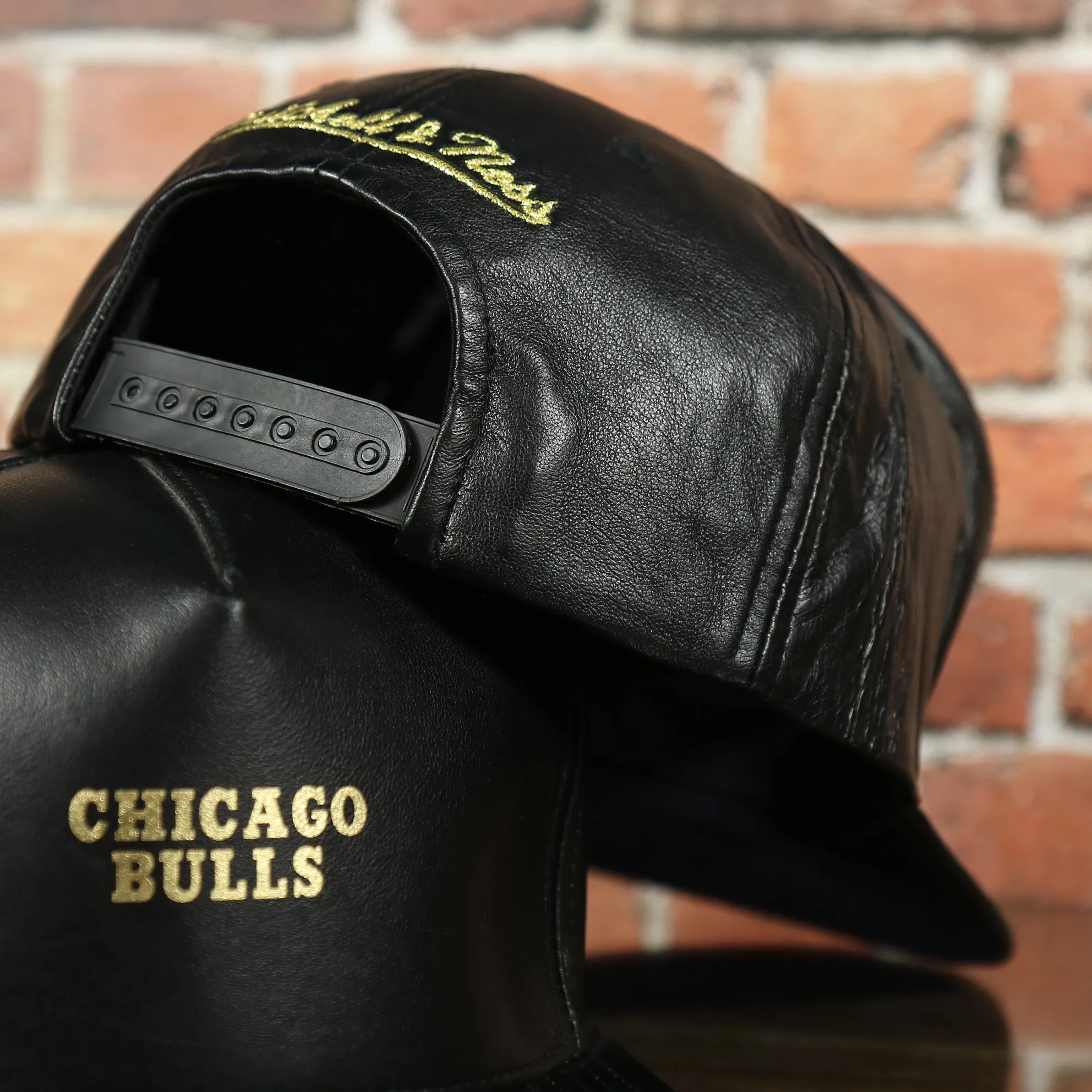 Chicago Bulls Leather Snapback | Black Bulls Snap Back with Gold Foil Design