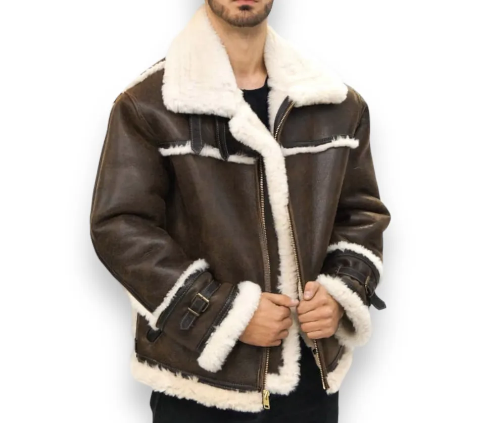 Chocolate Brown B-3 Shearling without Hood - Daniel's Leather