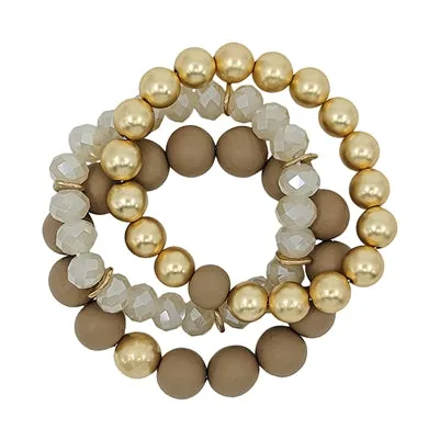 Clay, Crystal & Gold Stretch Bracelets