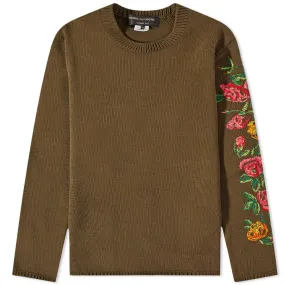 Comme Des Garçons Homme Plus Roses Sleeve Embroidery Crew KnKhaki