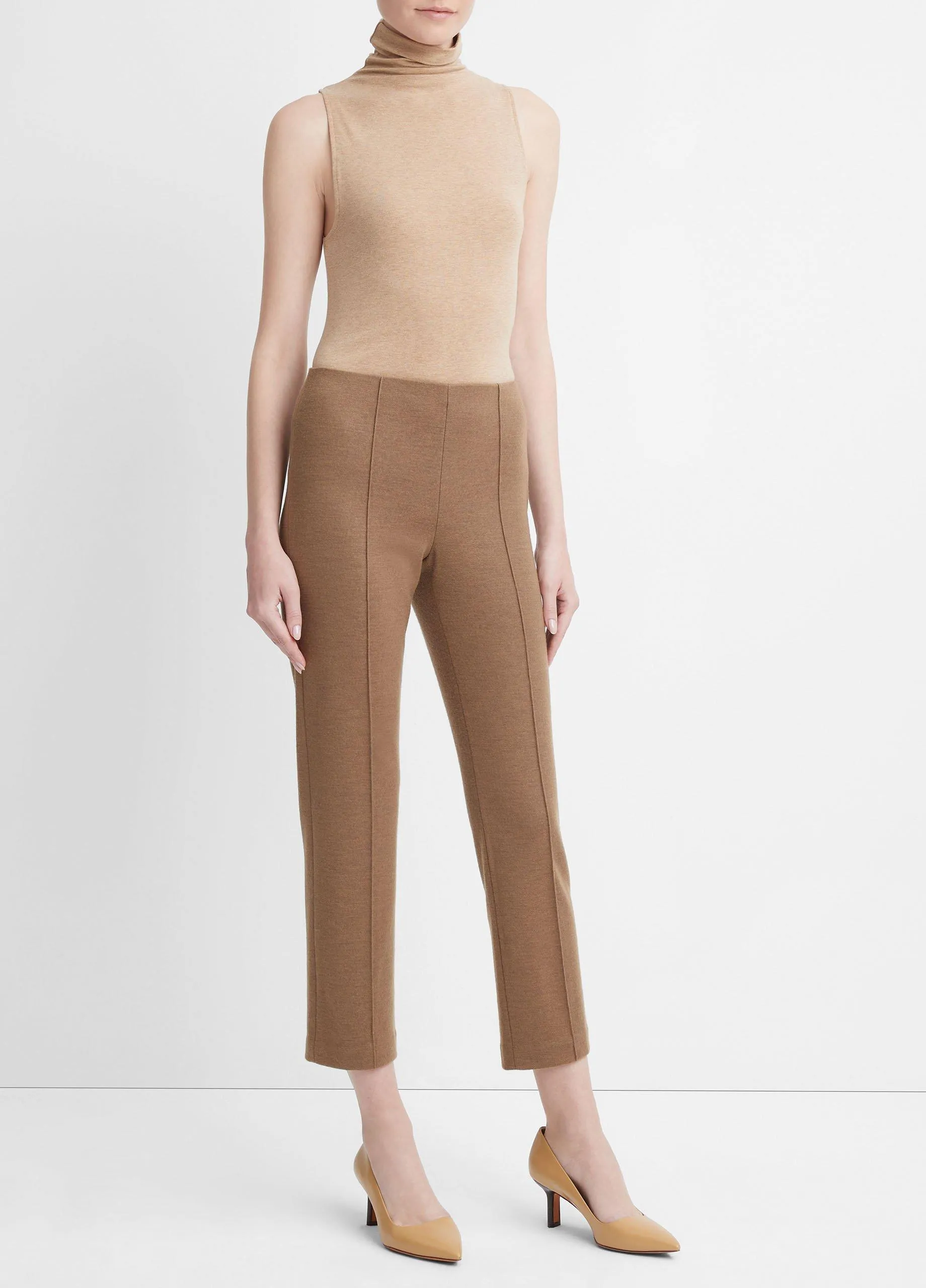 Cozy Wool-Blend Mid-Rise Stitch-Front Pant