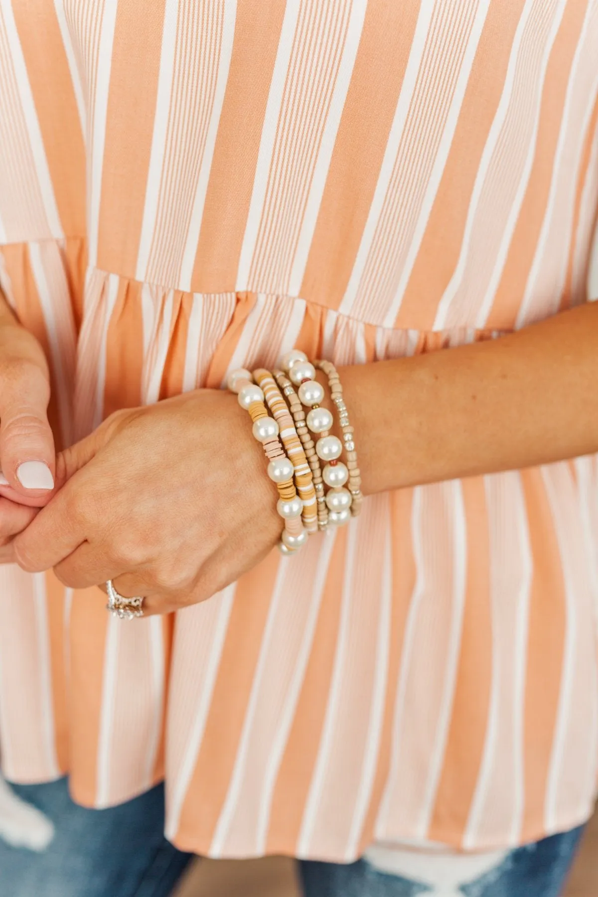 Darling Seed Bead Bracelet Set- Ivory, Soft Orange, & Nude