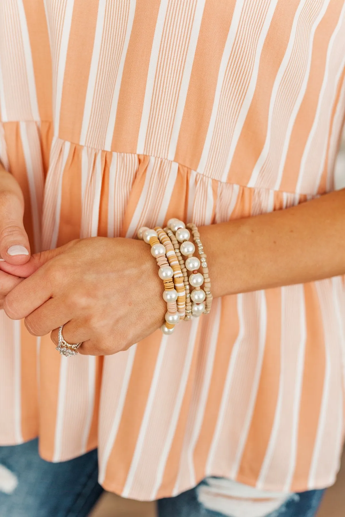 Darling Seed Bead Bracelet Set- Ivory, Soft Orange, & Nude