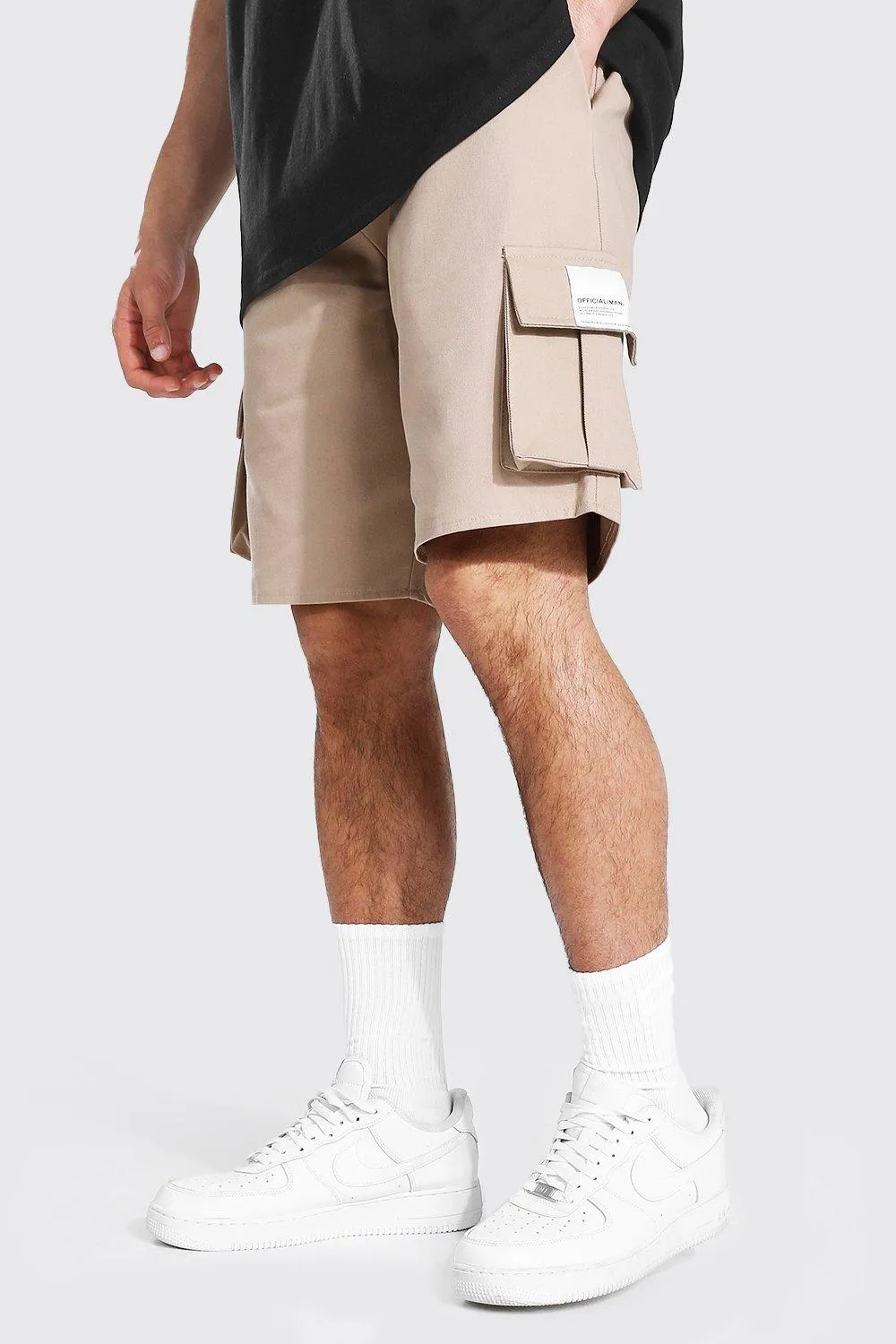 Elsatic Waist Twill Woven Man Tab Cargo Short | boohooMAN UK