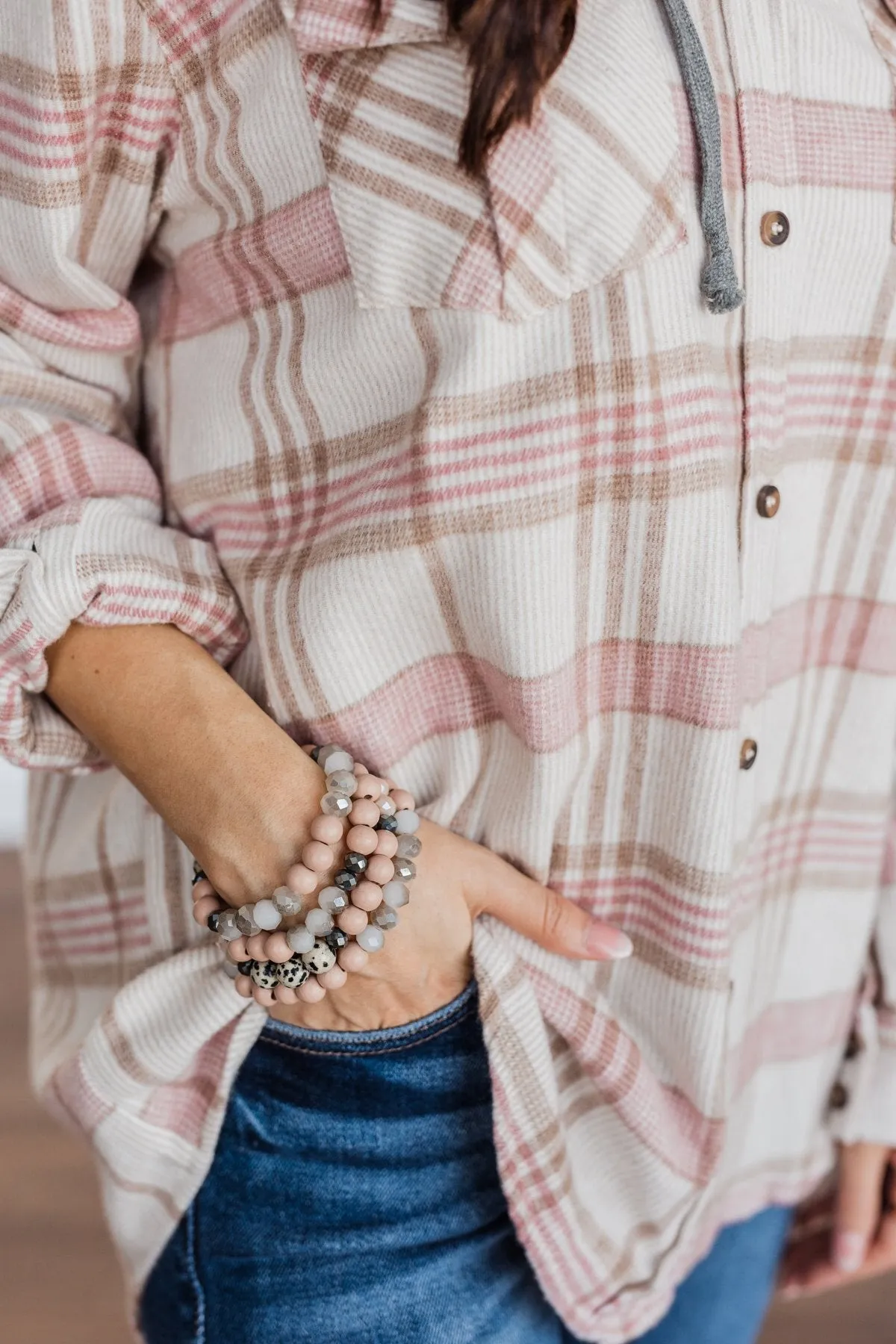 Fascinating Stackable Bracelet Set- Mauve Pink & Grey