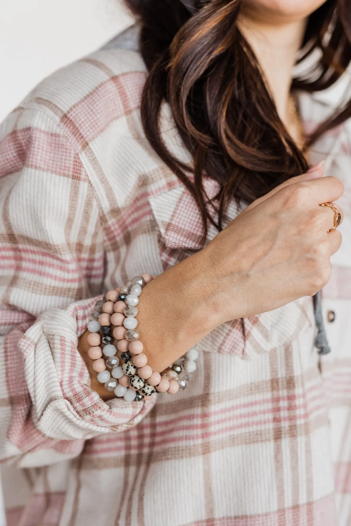 Fascinating Stackable Bracelet Set- Mauve Pink & Grey