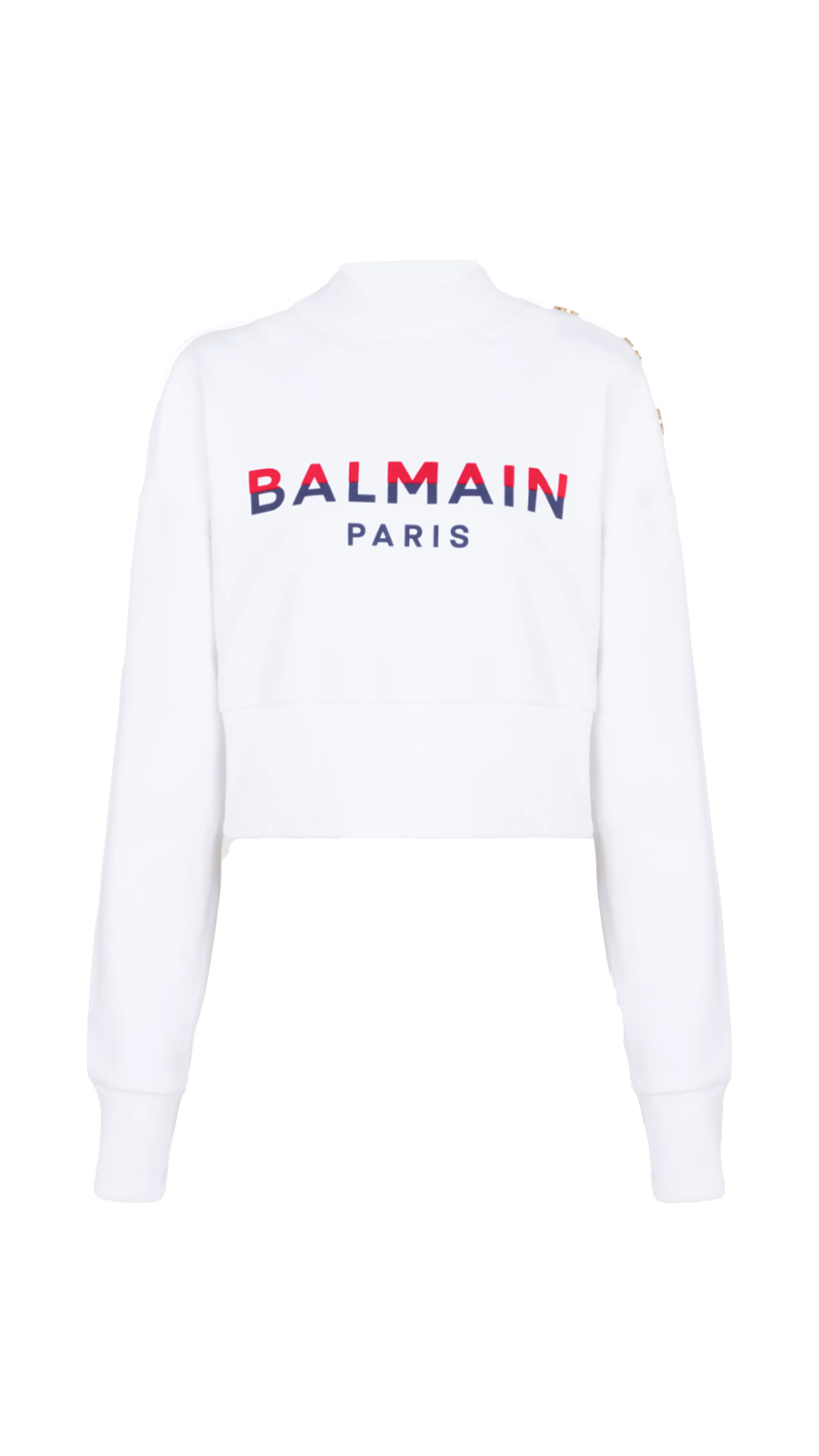 Flocked Balmain Paris Cropped Sweatshirt - White/Red/Blue