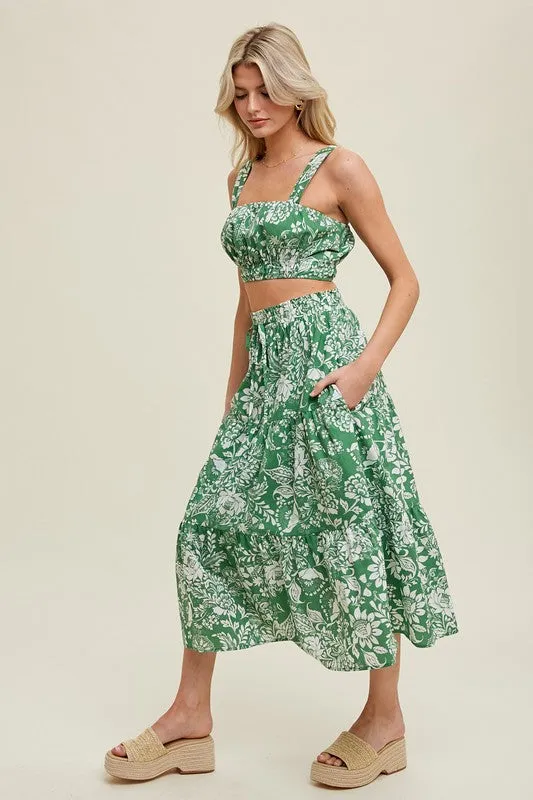 Floral Crop Tank Skirt Set