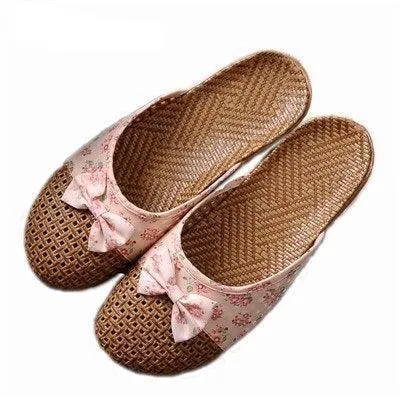 Floral Slip On Flax Slippers Sandals