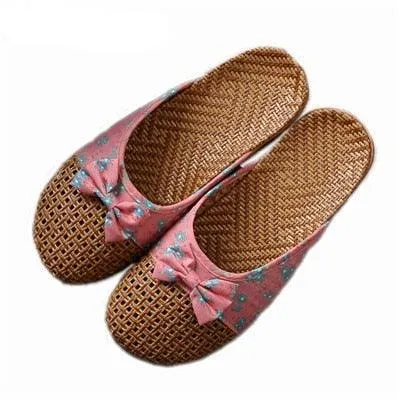 Floral Slip On Flax Slippers Sandals