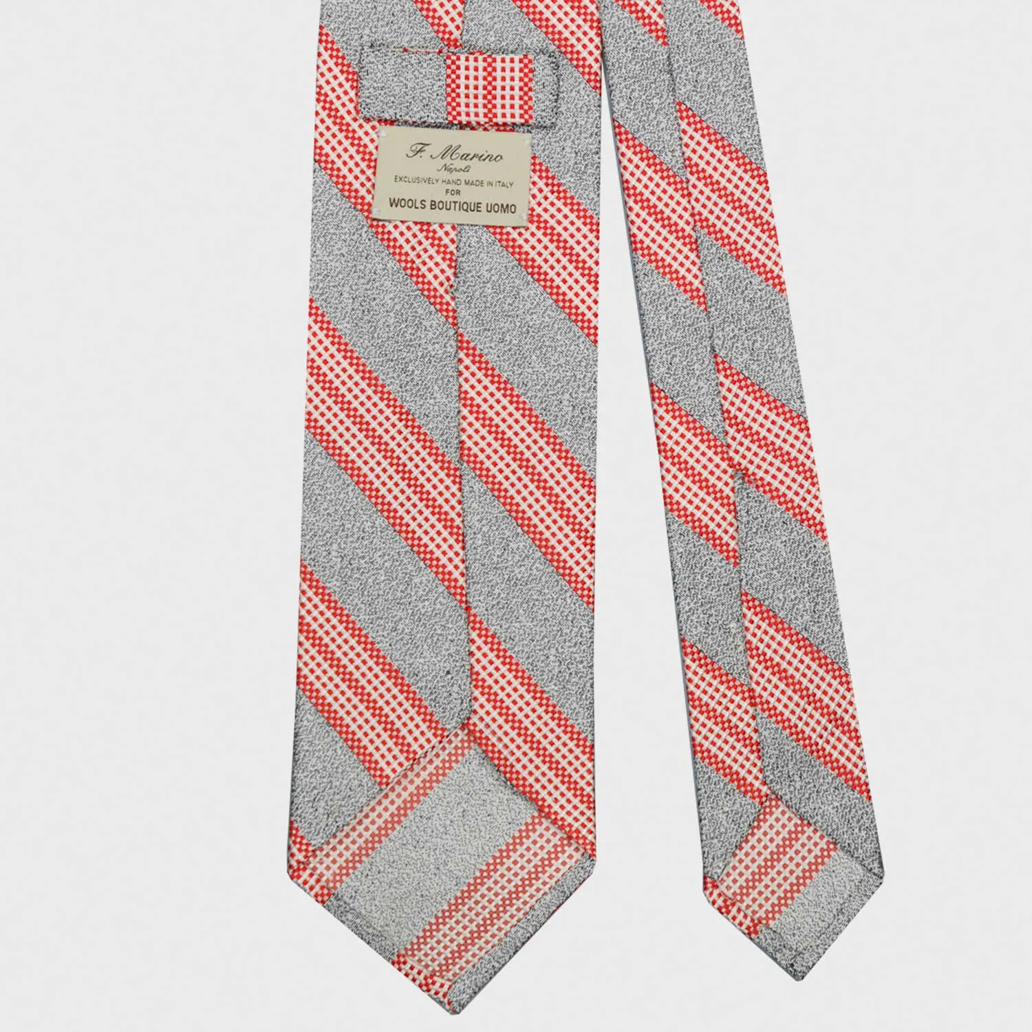 F.Marino Regimental Silk Tie 3 Folds Ash Candy Red