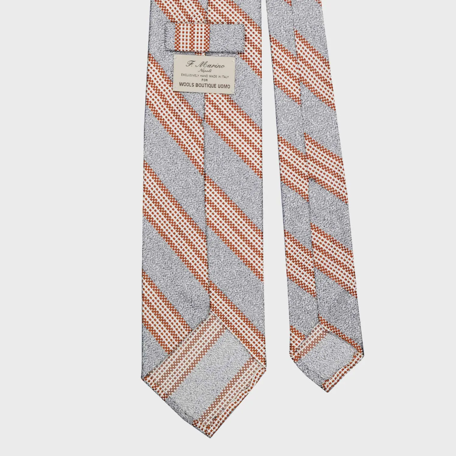 F.Marino Regimental Silk Tie 3 Folds Ash Caramel Brown