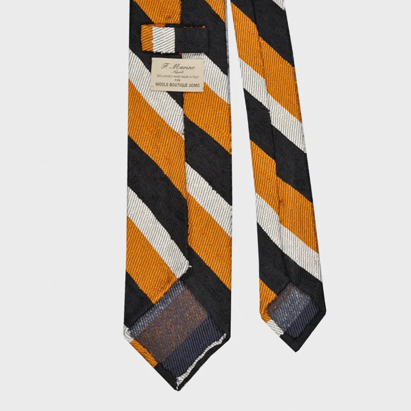 F.Marino Shantung Silk Tie Regimental 3 Folds Gold